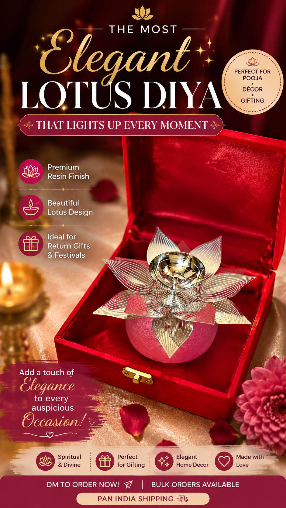 German Silver Lotus Jumbo Diya with Resin Base