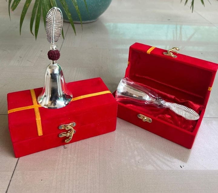 Rudraksh Bell German Silver with Velvet Box