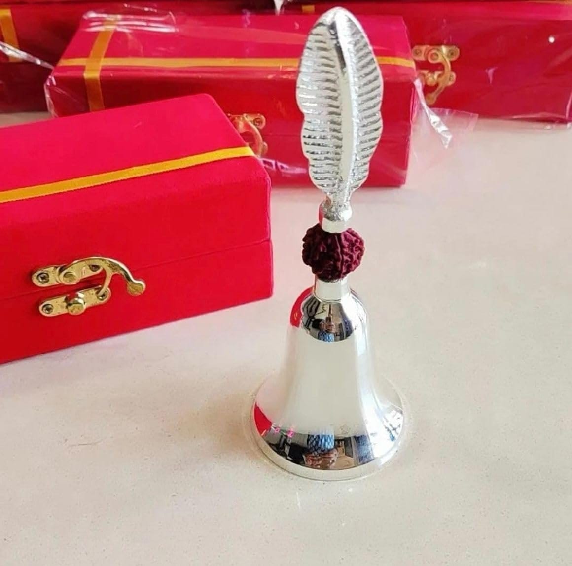 Rudraksh Bell German Silver with Velvet Box