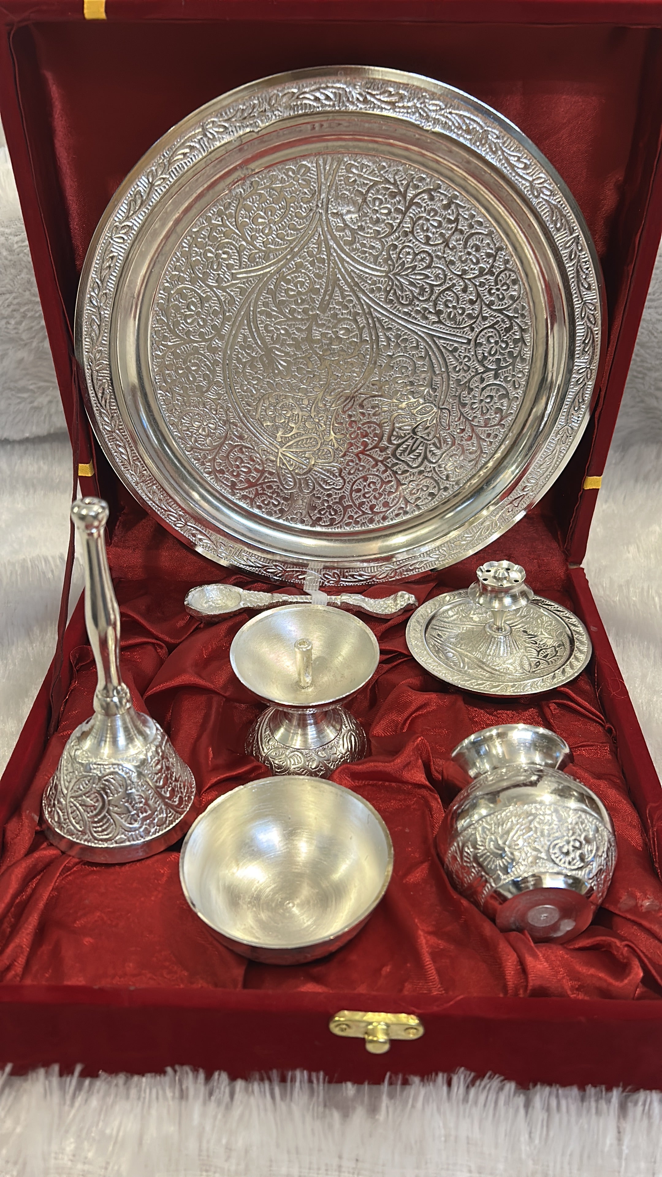 German Silver Pooja Thali Set - 10 Inch