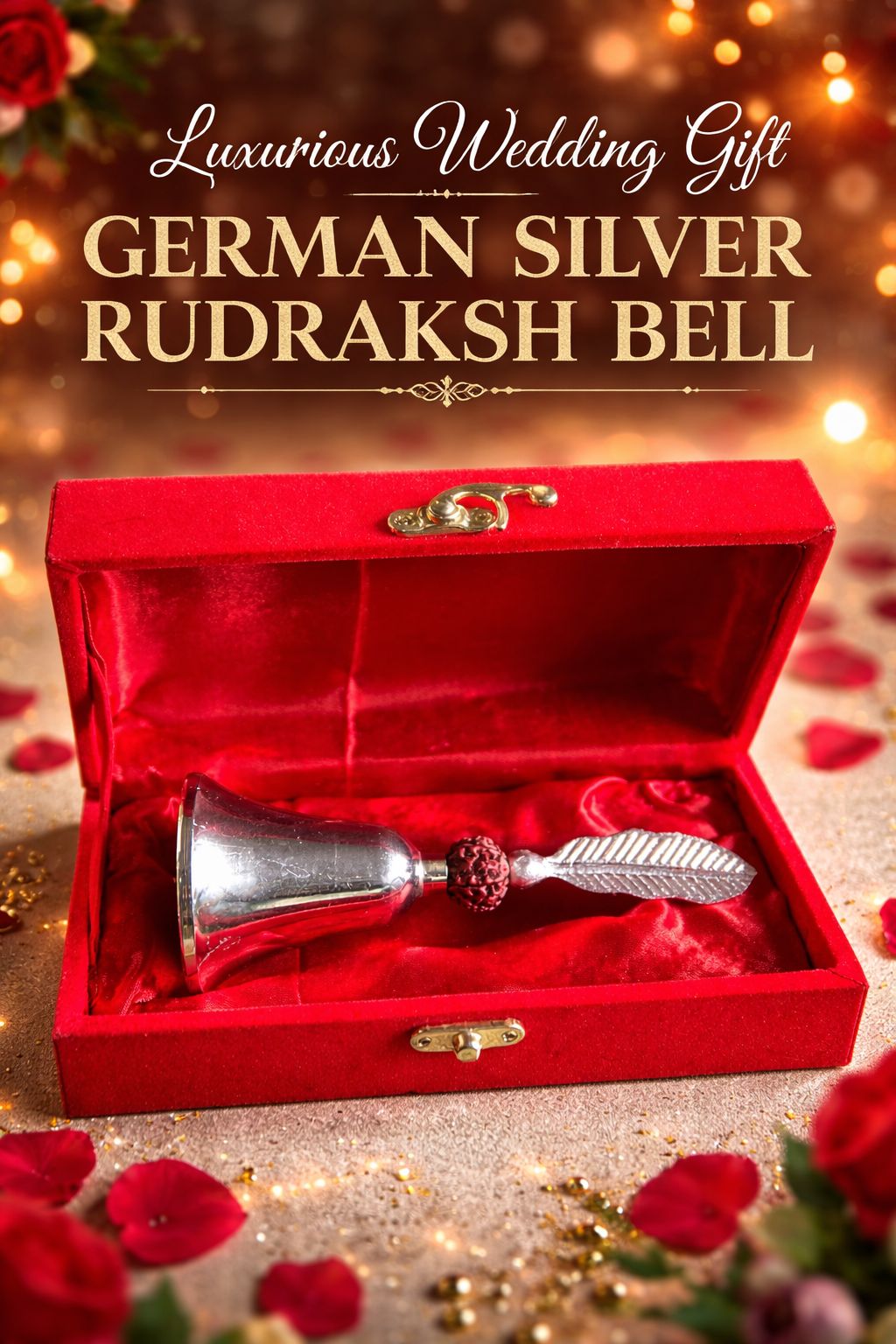 Rudraksh Bell German Silver with Velvet Box
