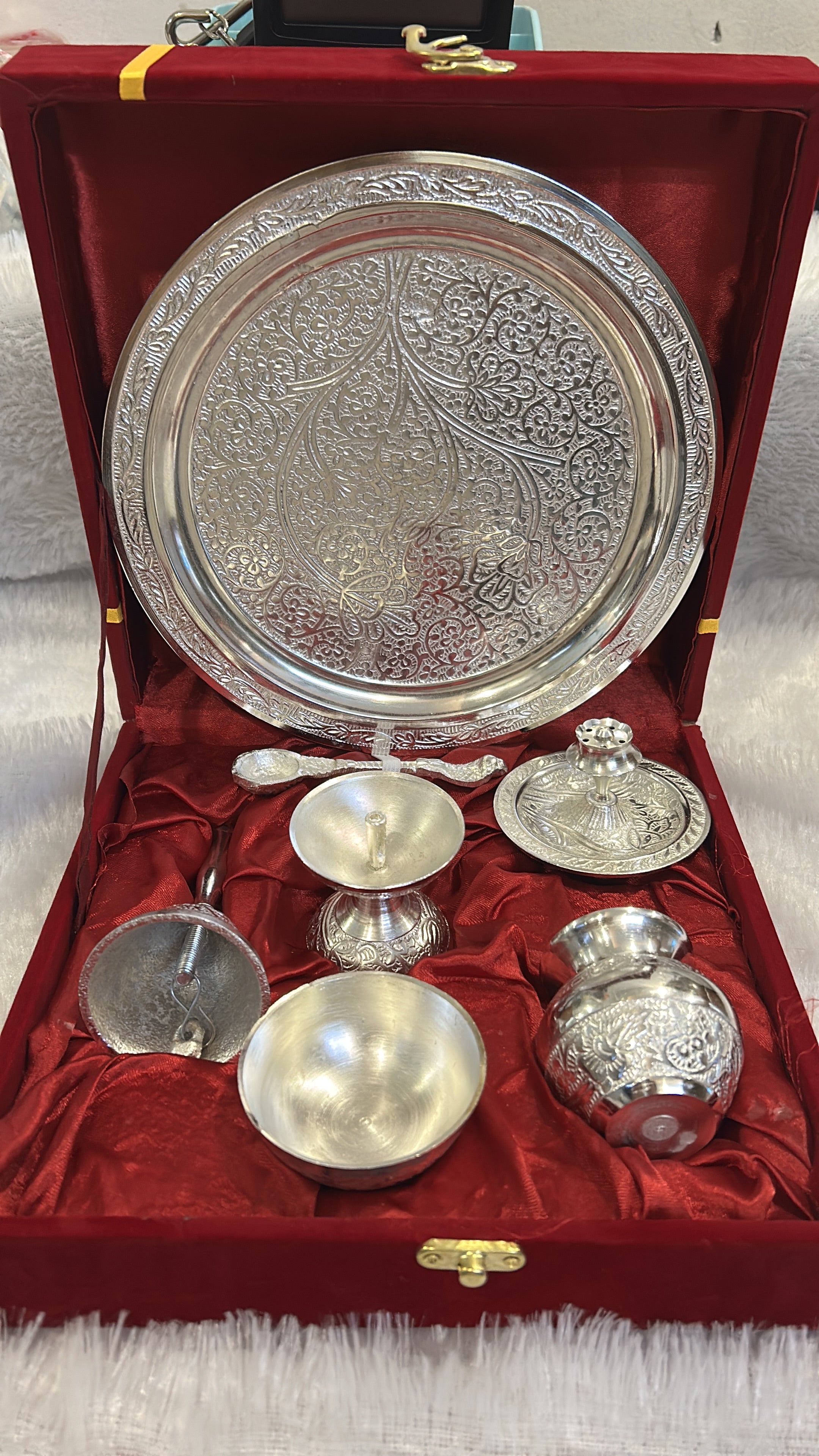 German Silver Pooja Thali Set - 10 Inch