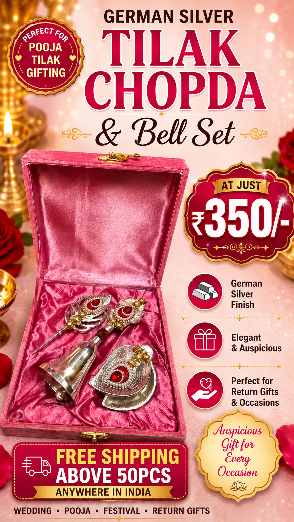 German Silver Tilak Chopra and Bell Combo