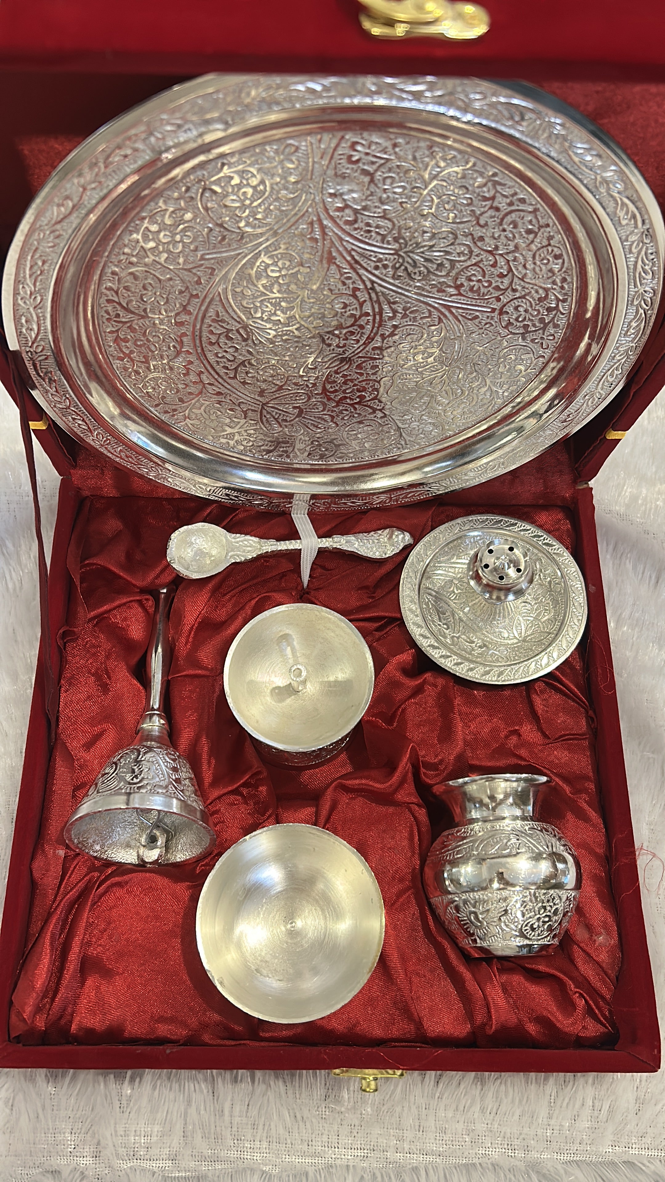 German Silver Pooja Thali Set - 10 Inch