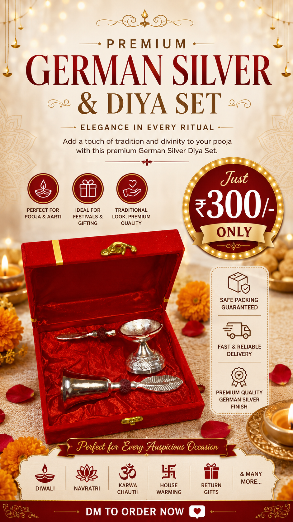 German Silver Rudraksh Bell and Aarti Combo