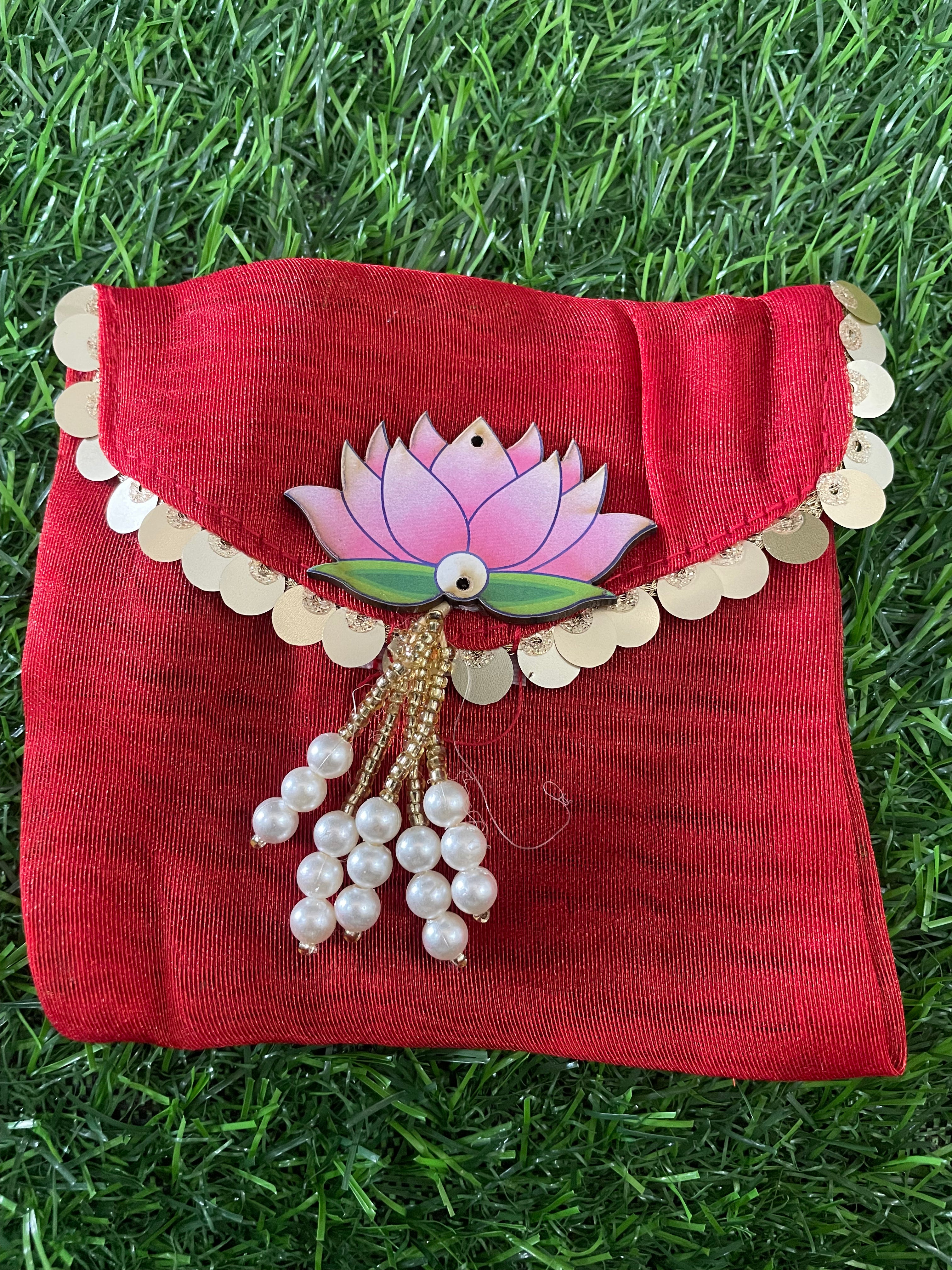 Organza Net Square Envelope with Lotus Design