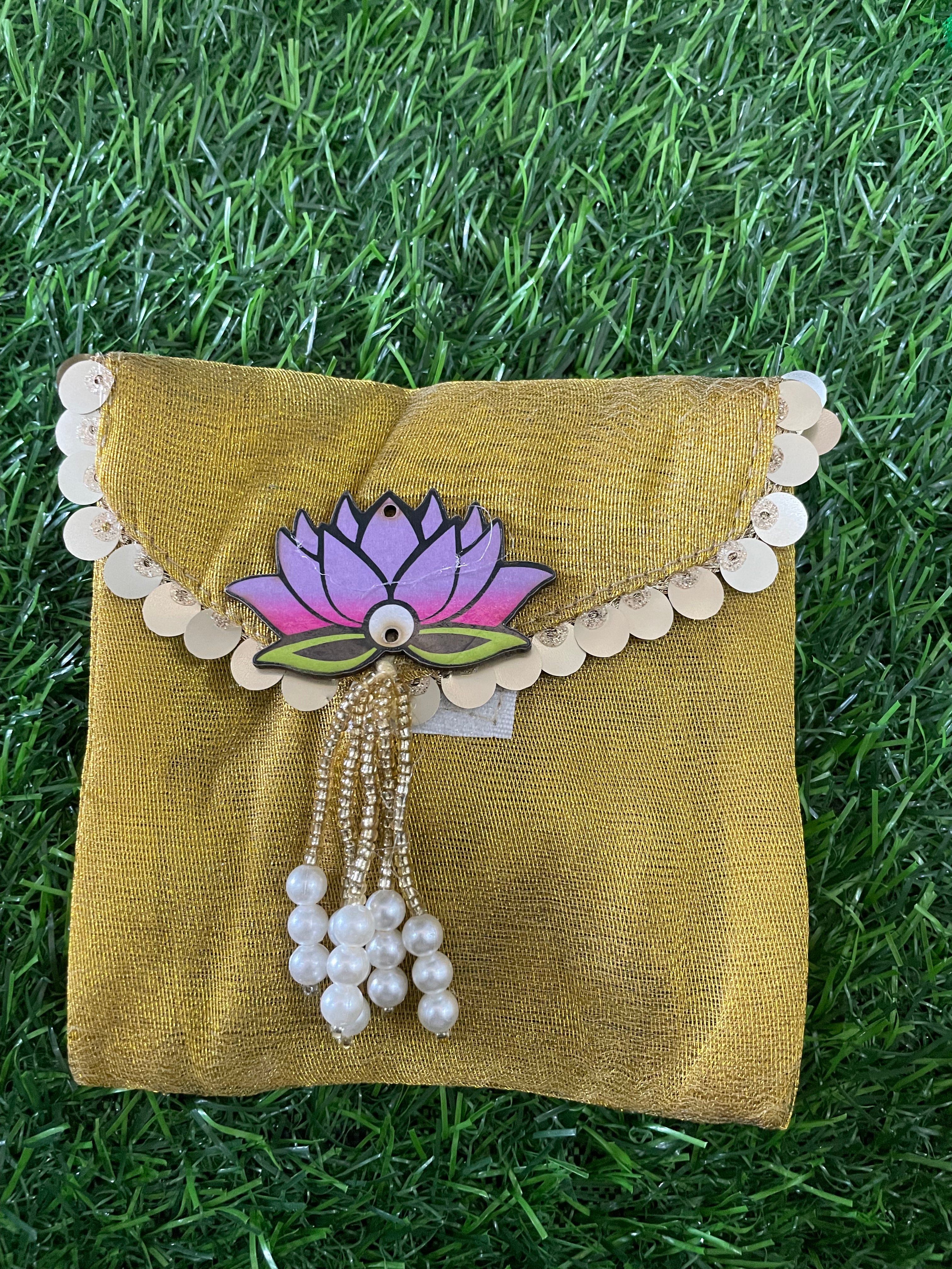 Organza Net Square Envelope with Lotus Design