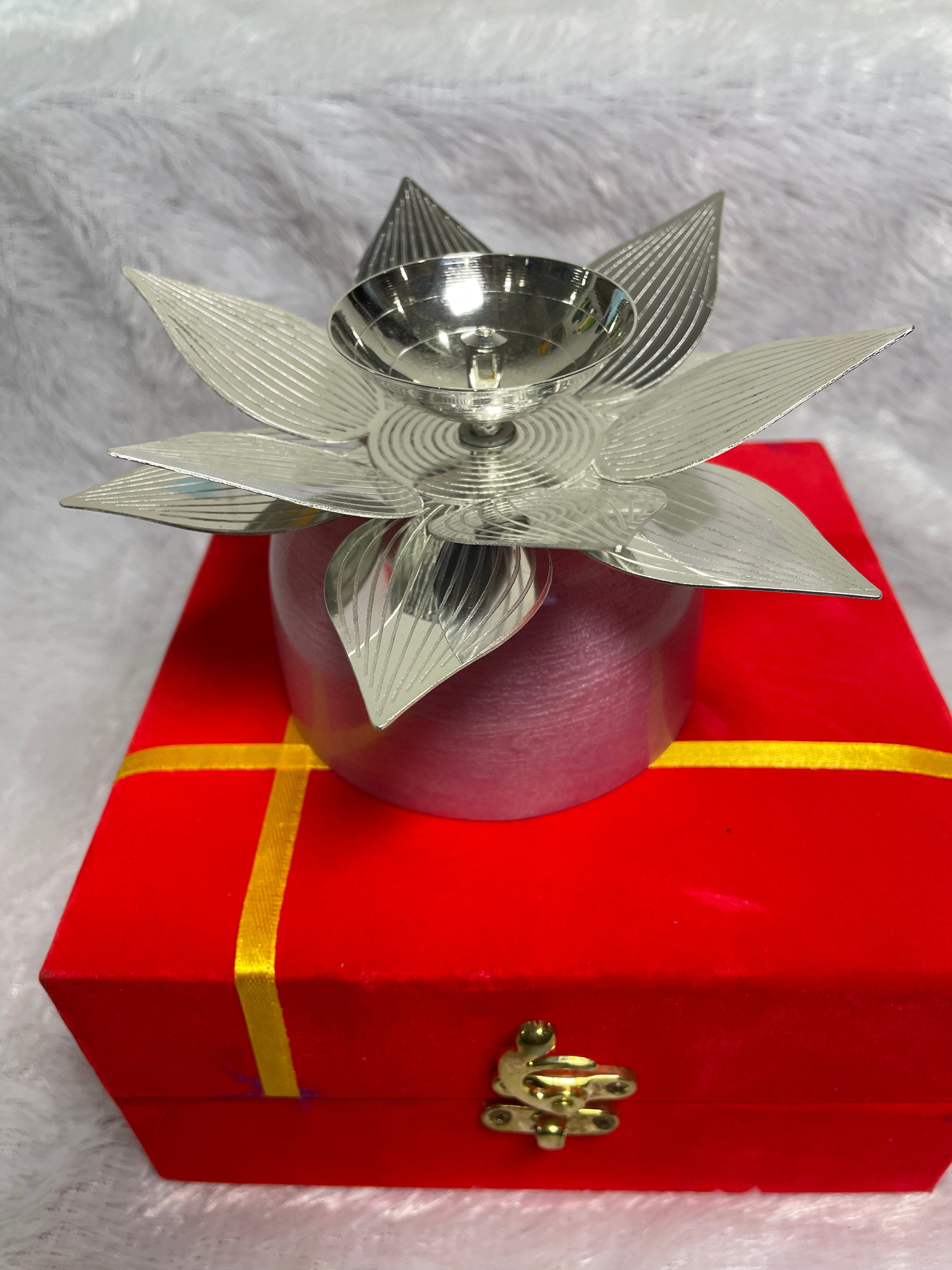 German Silver Lotus Jumbo Diya with Resin Base