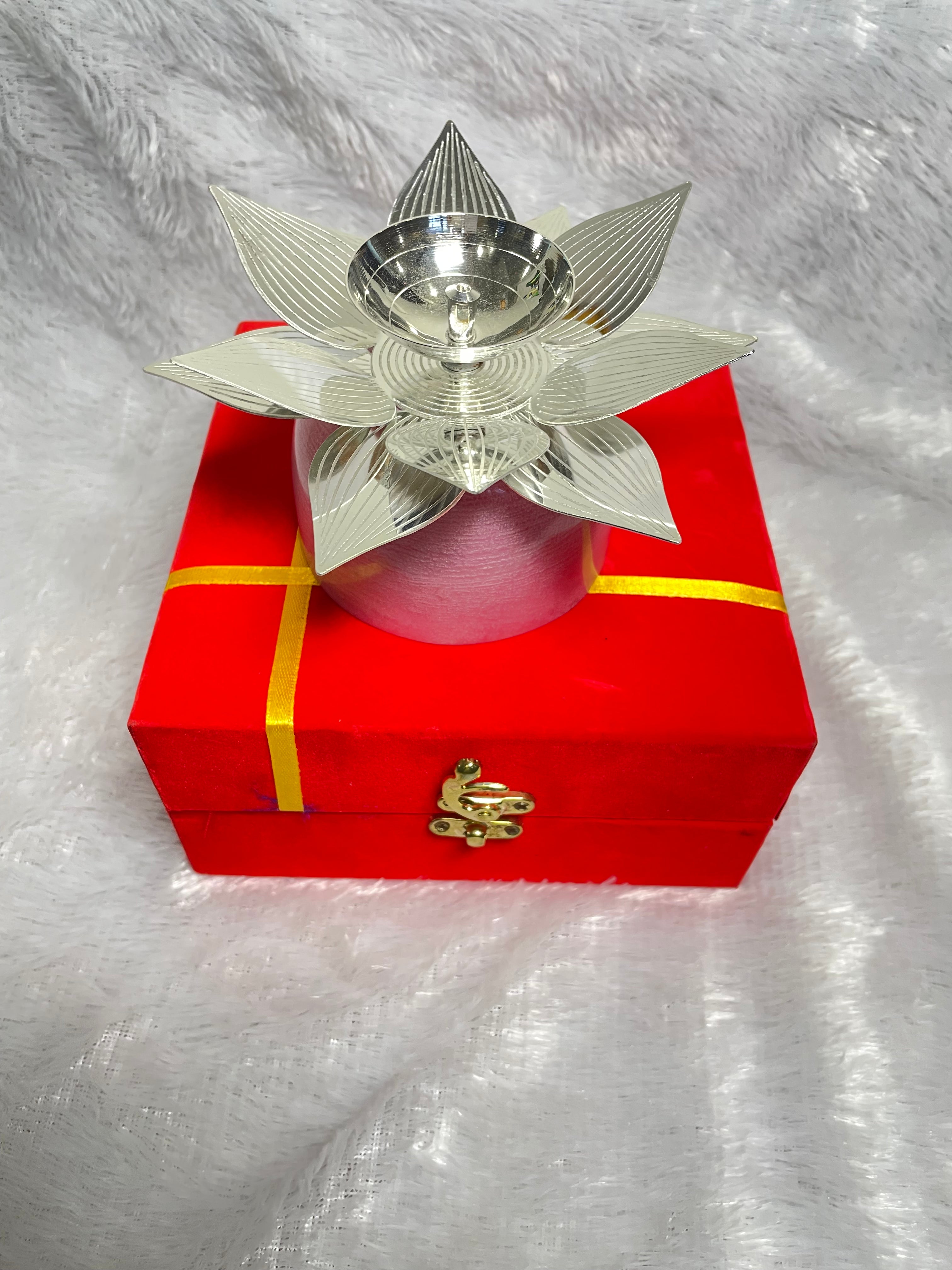 German Silver Lotus Jumbo Diya with Resin Base