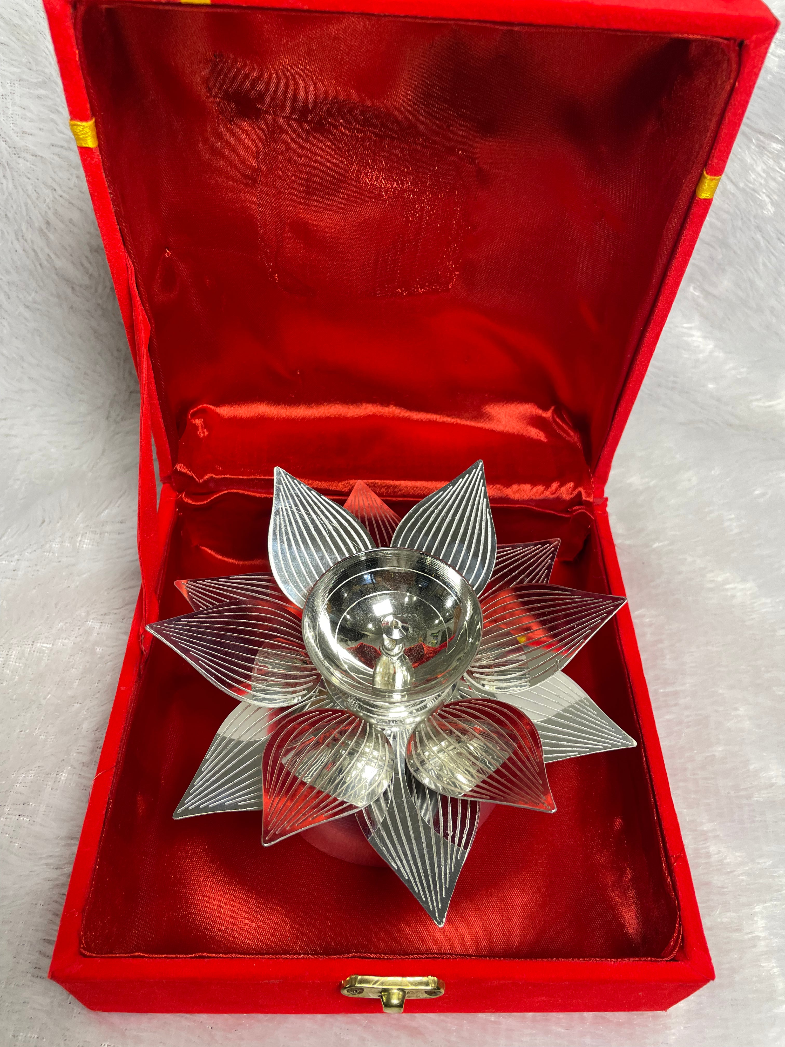 German Silver Lotus Jumbo Diya with Resin Base