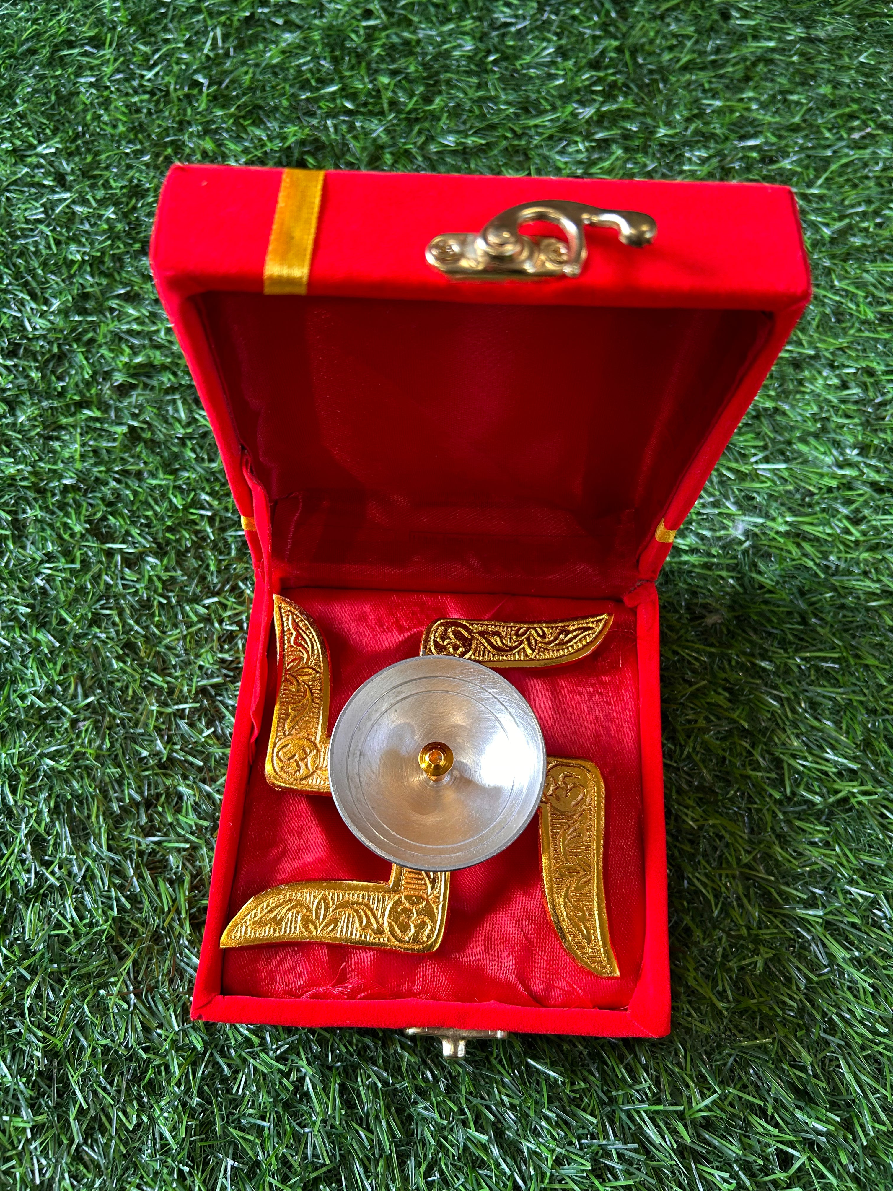 Swastik Diya German Silver and Gold finish with velvet box