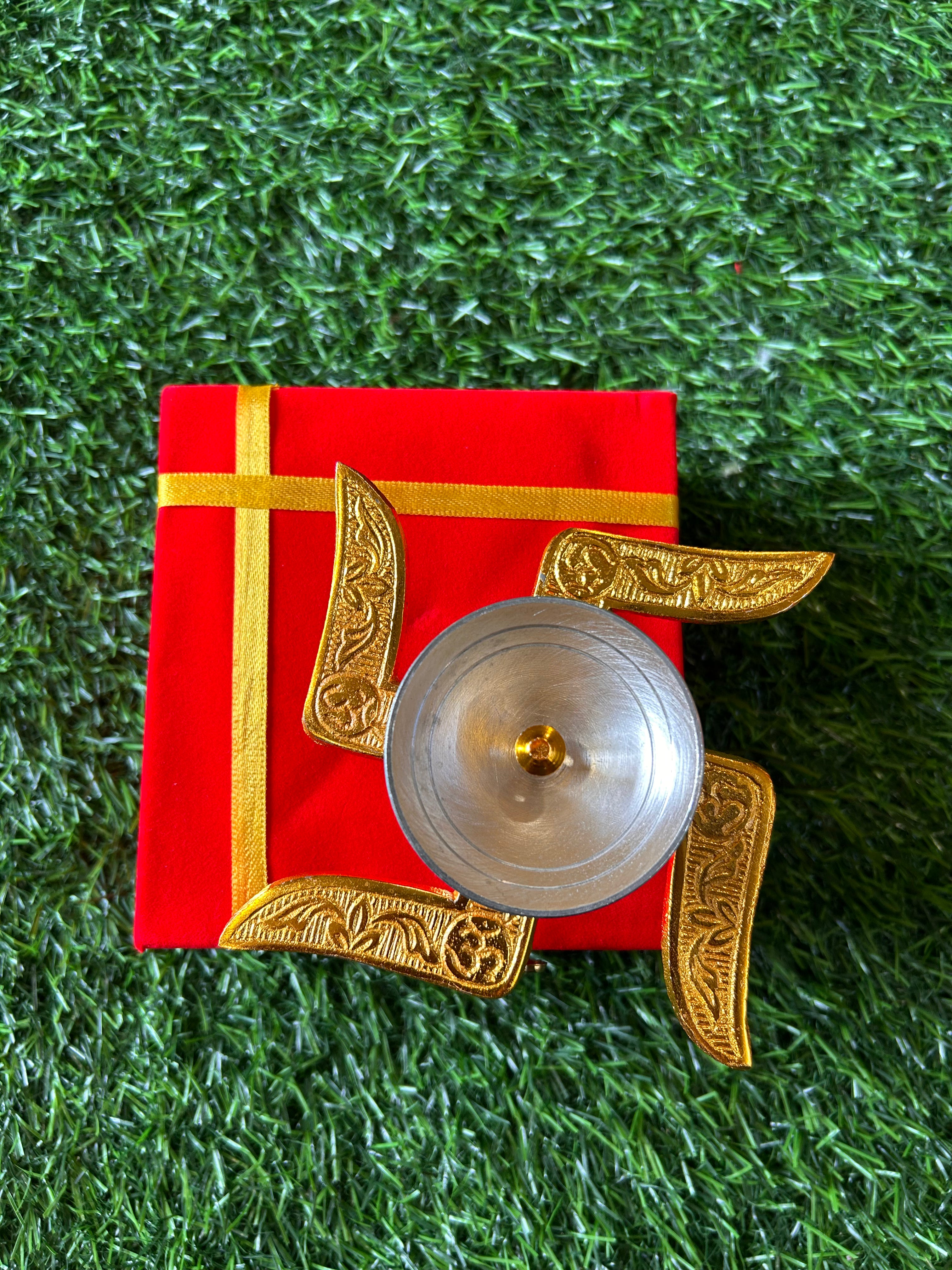 Swastik Diya German Silver and Gold finish with velvet box