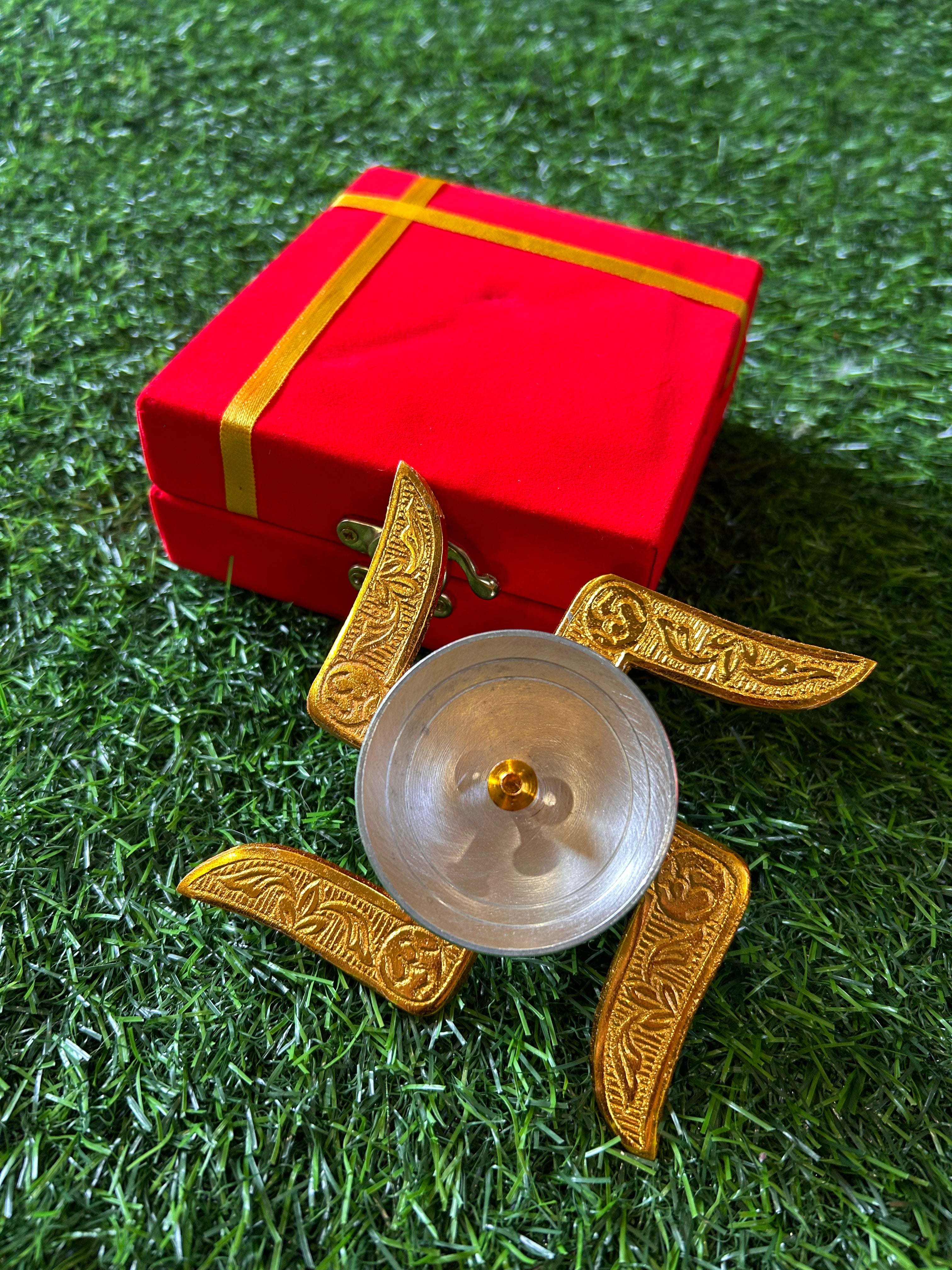 Swastik Diya German Silver and Gold finish with velvet box