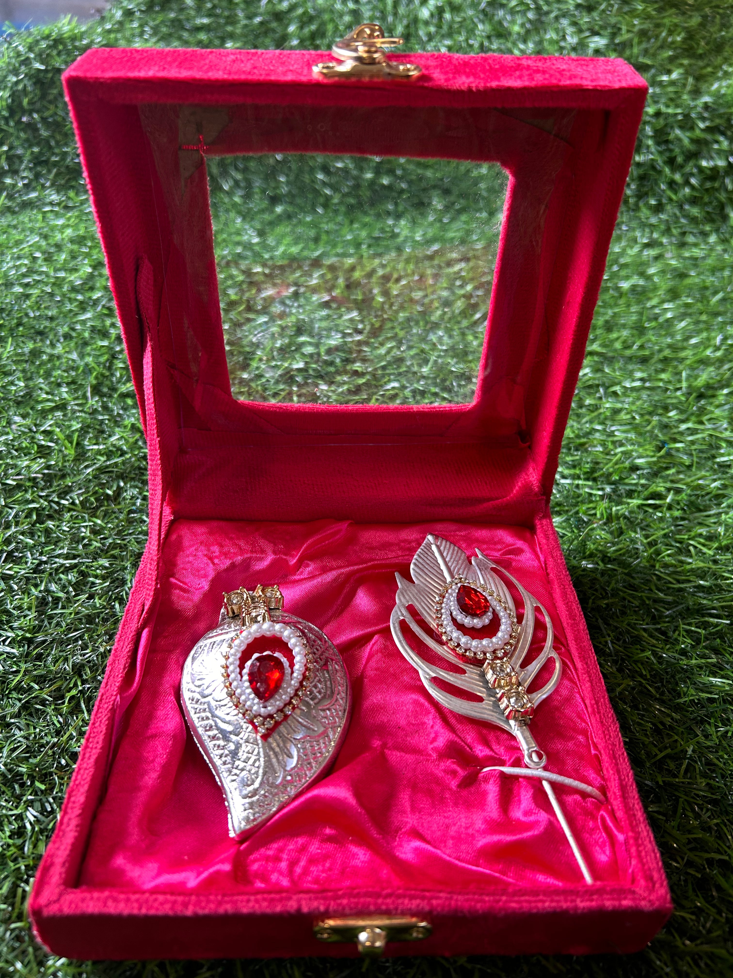 Heavy Design Tilak stick with Chopra in German Silver finish with window velvet box