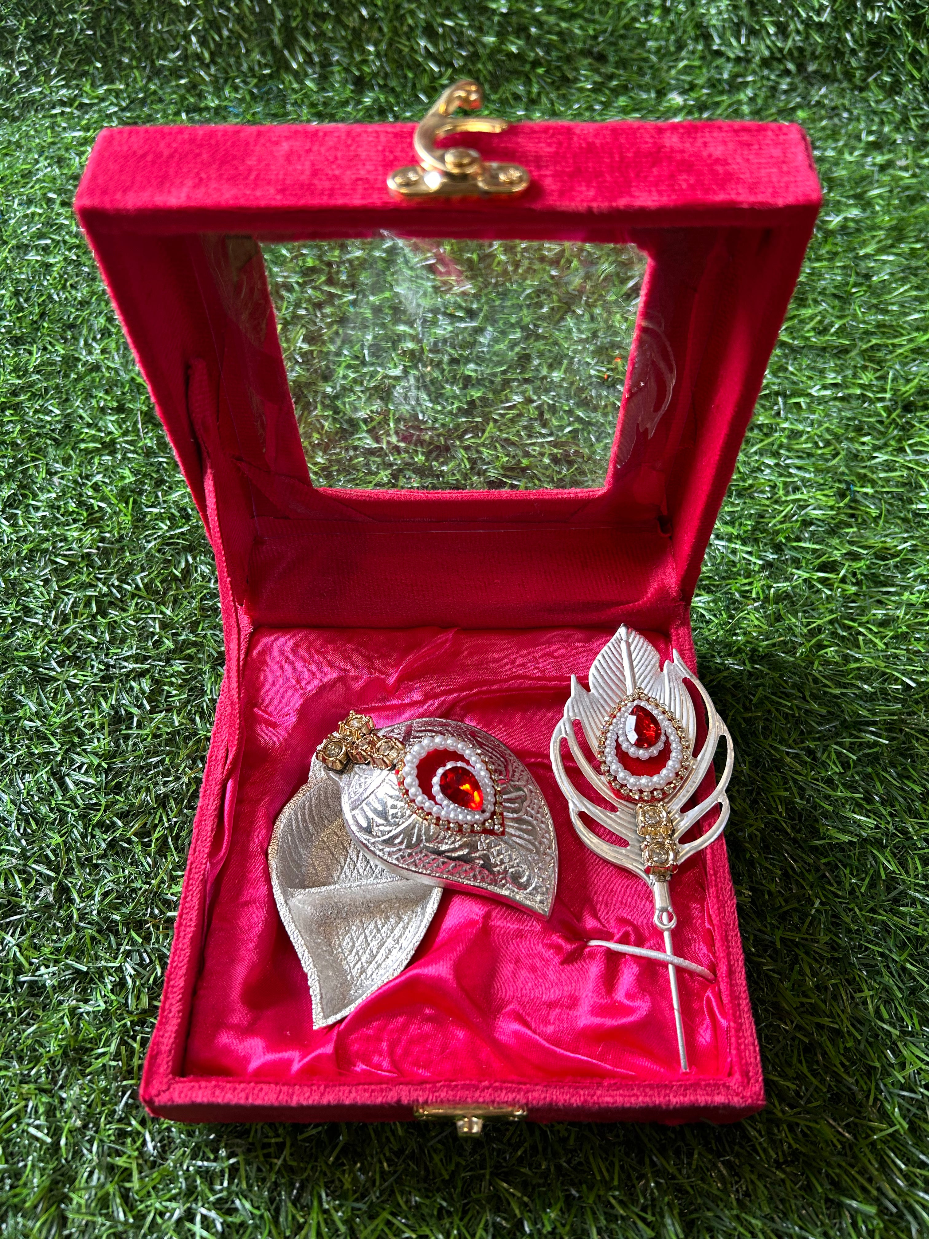 Heavy Design Tilak stick with Chopra in German Silver finish with window velvet box