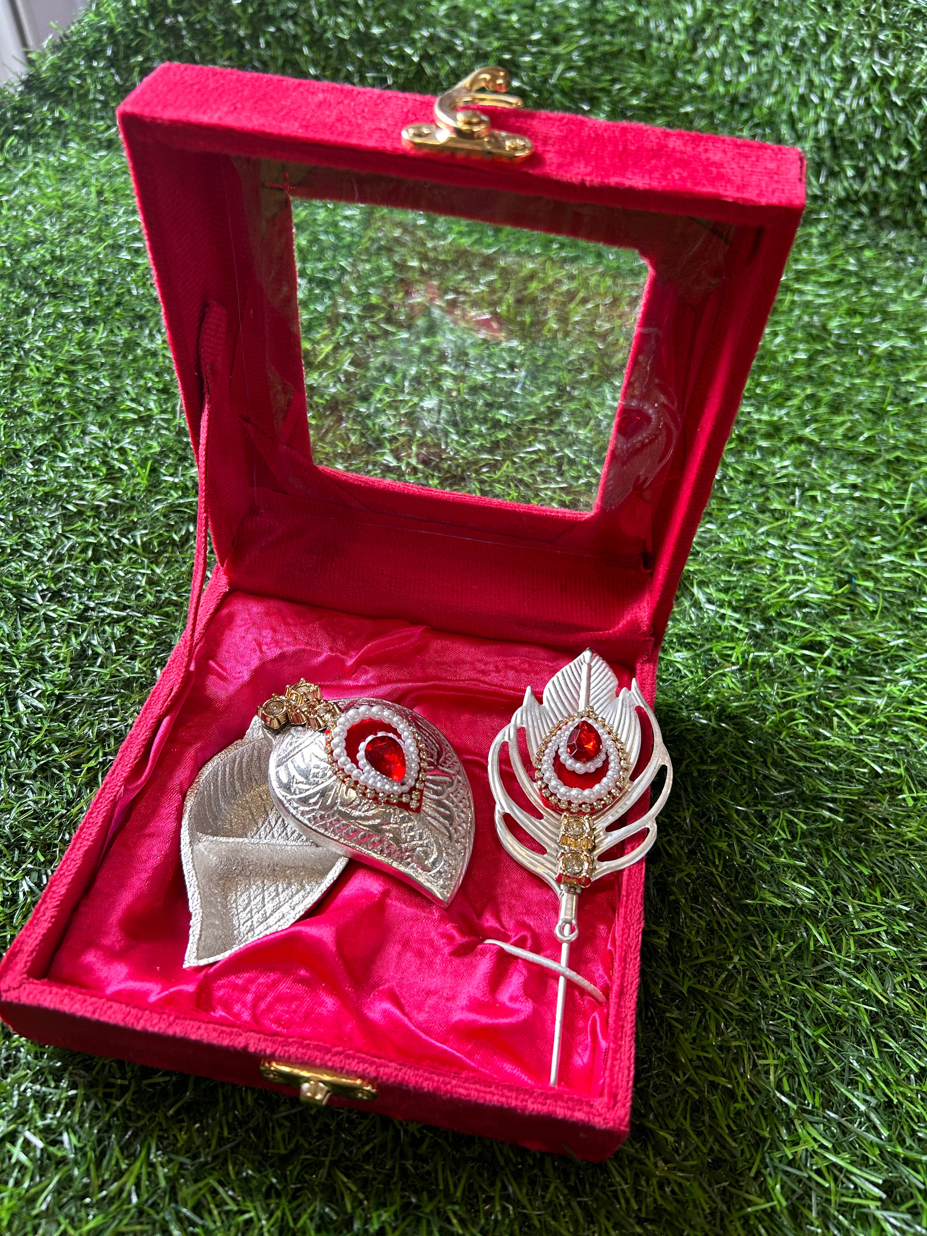 Heavy Design Tilak stick with Chopra in German Silver finish with window velvet box