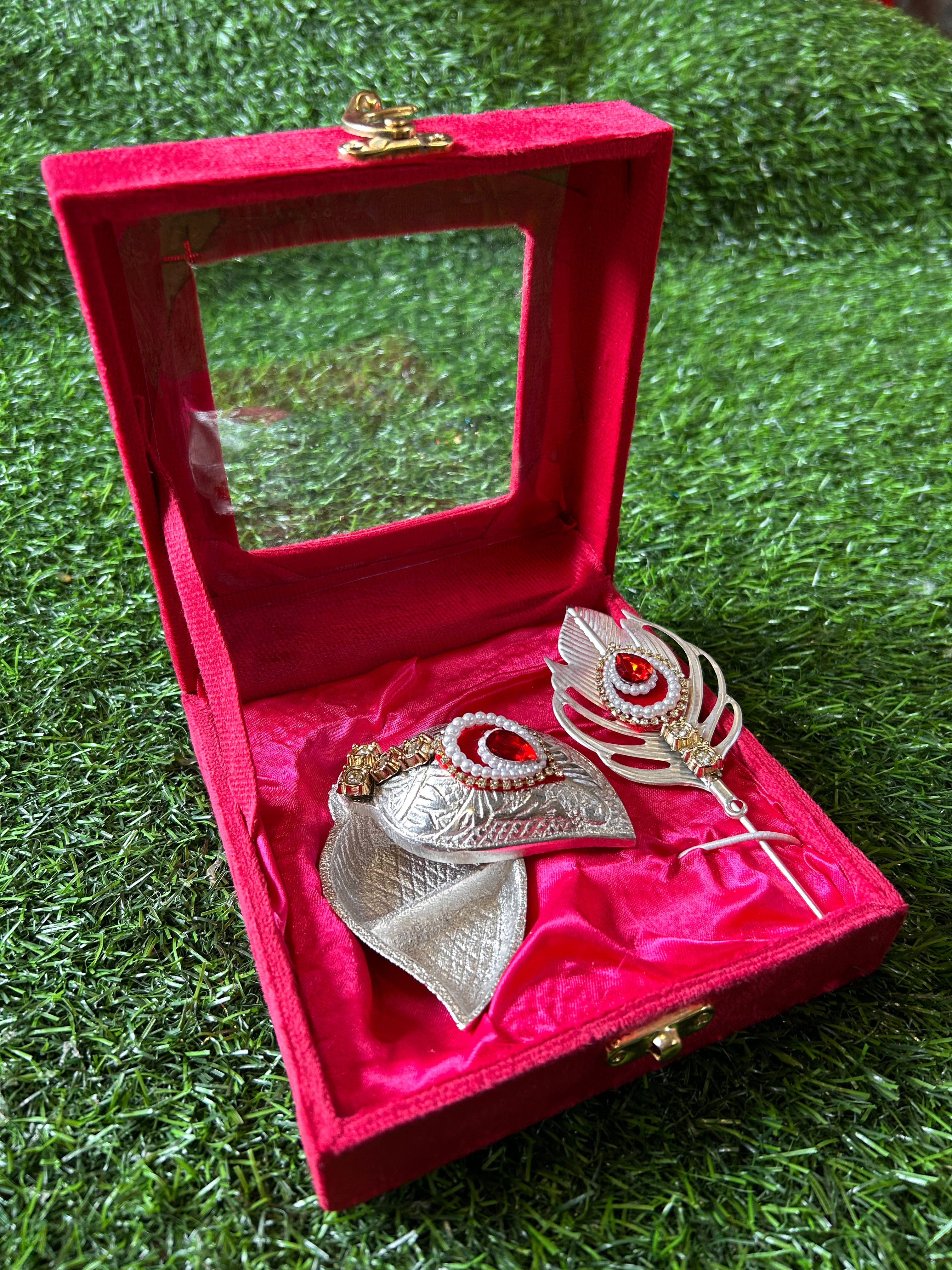 Heavy Design Tilak stick with Chopra in German Silver finish with window velvet box