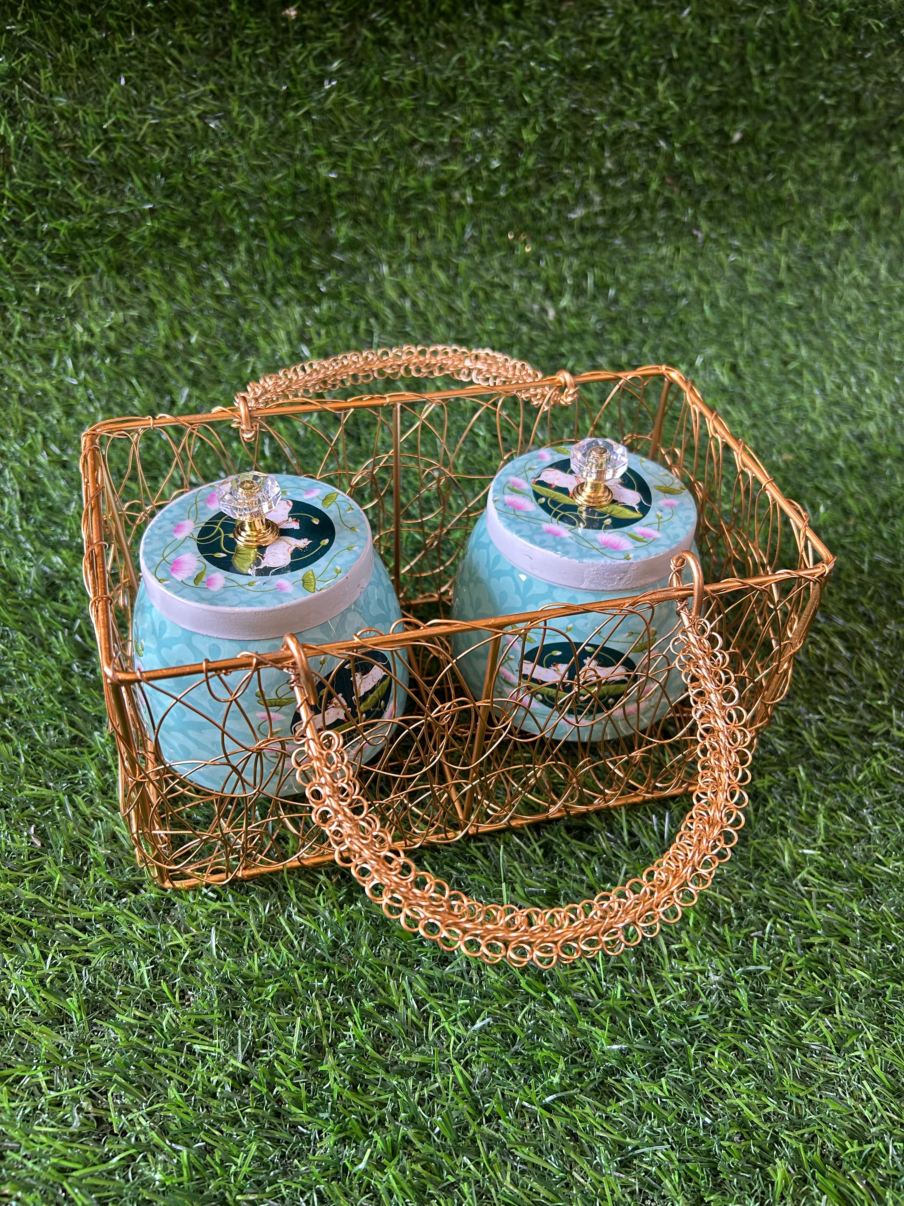 Pichwai jars set of two with wire basket combo