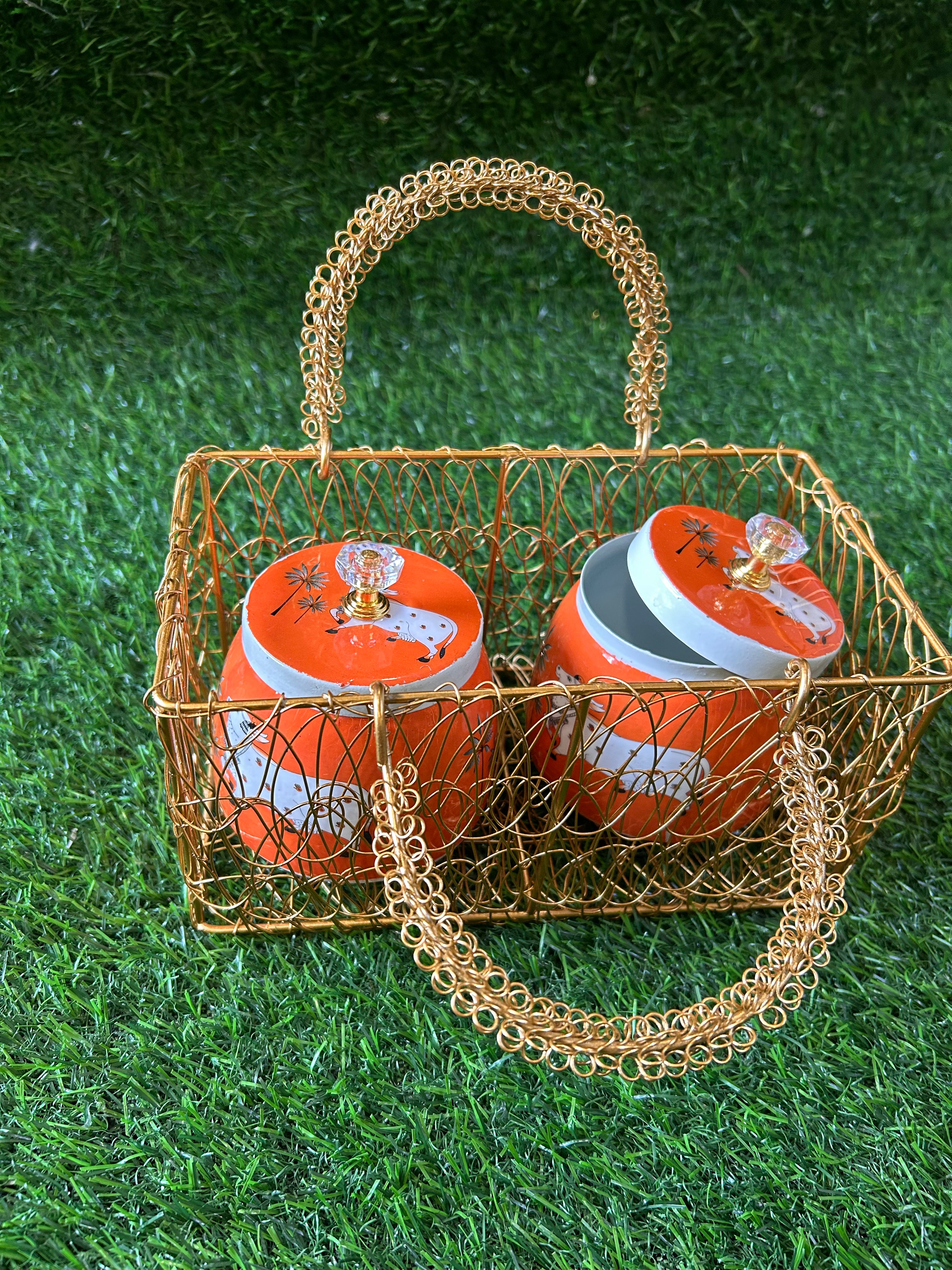Pichwai jars set of two with wire basket combo