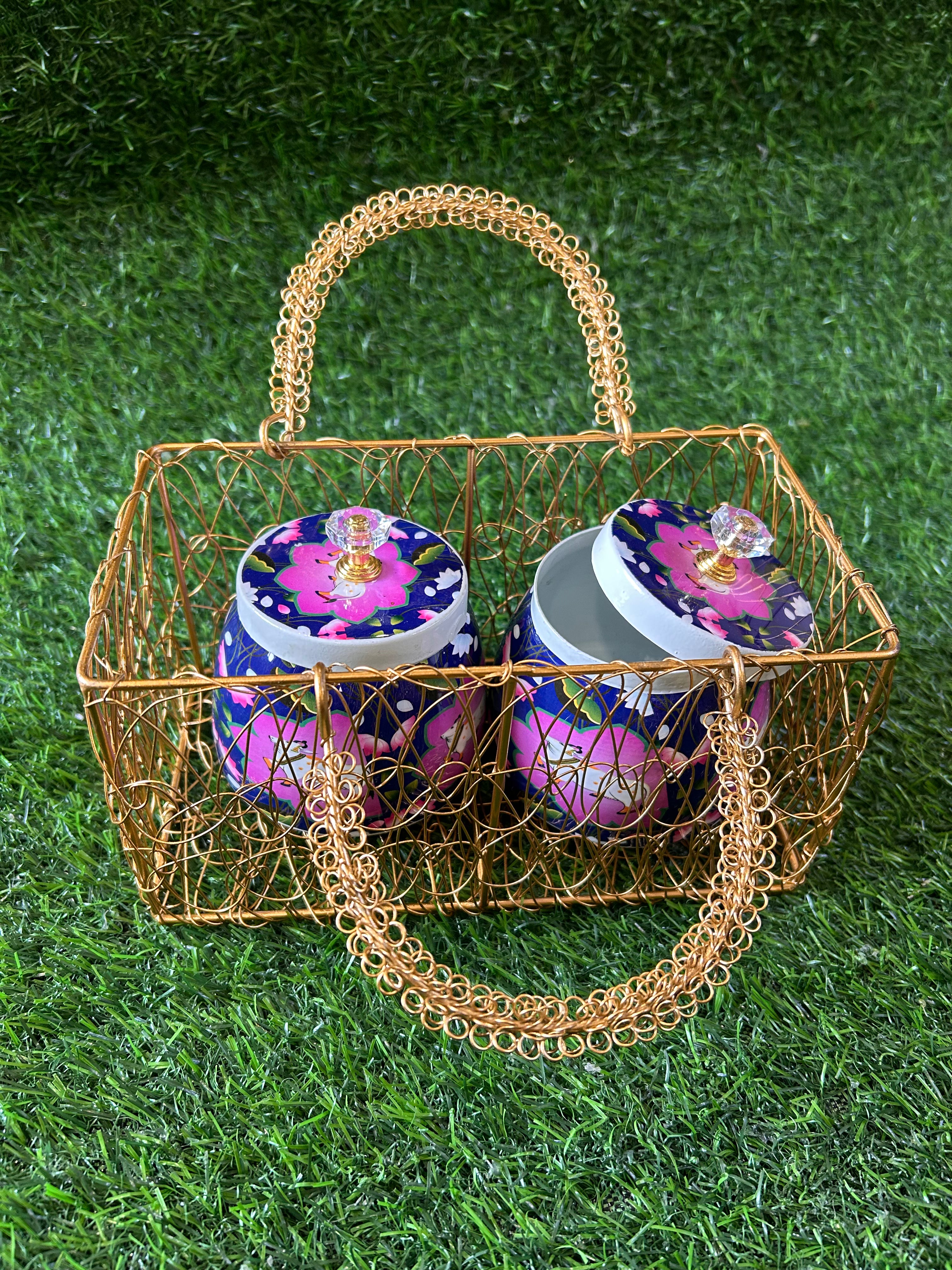 Pichwai jars set of two with wire basket combo