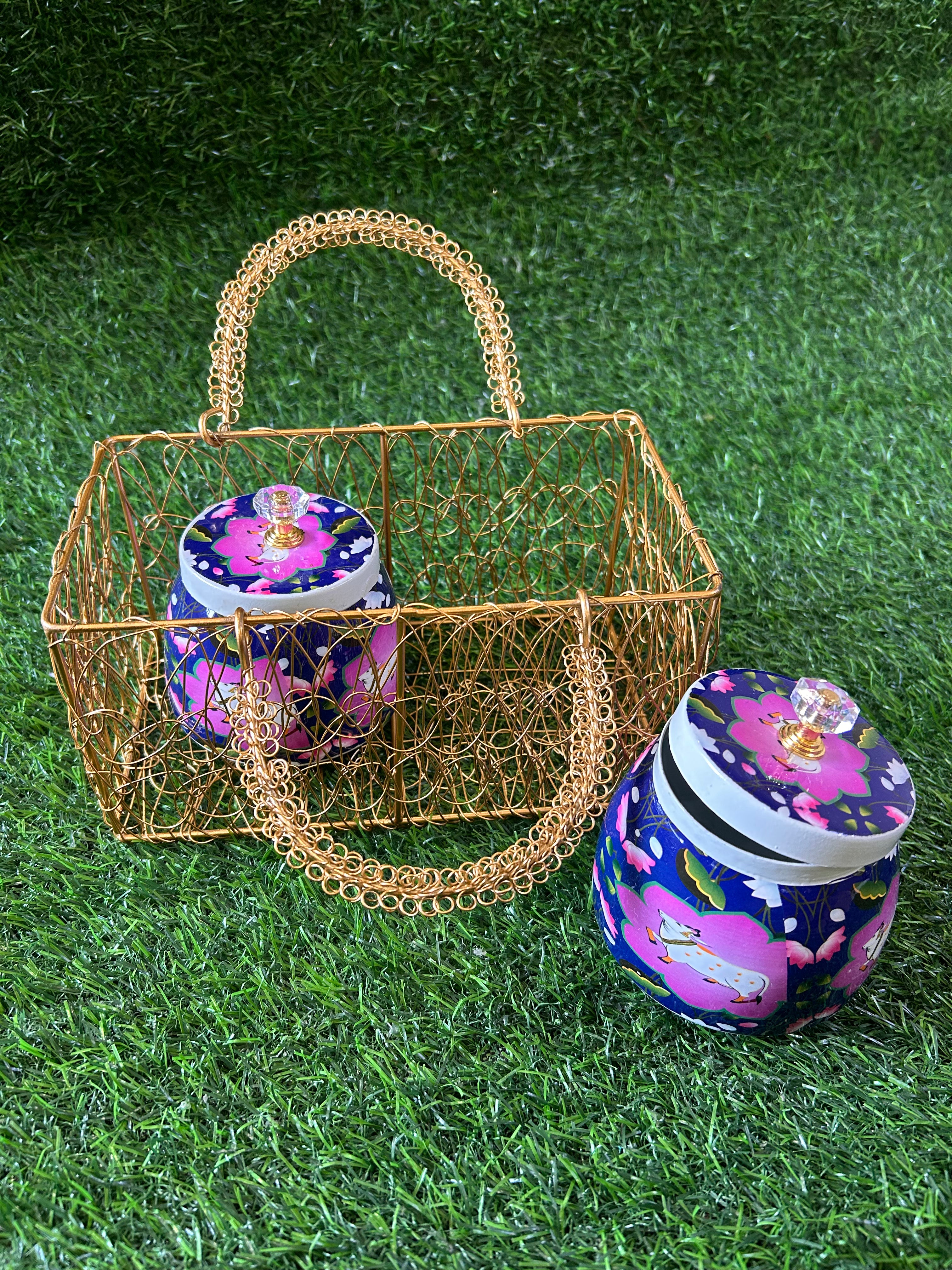 Pichwai jars set of two with wire basket combo