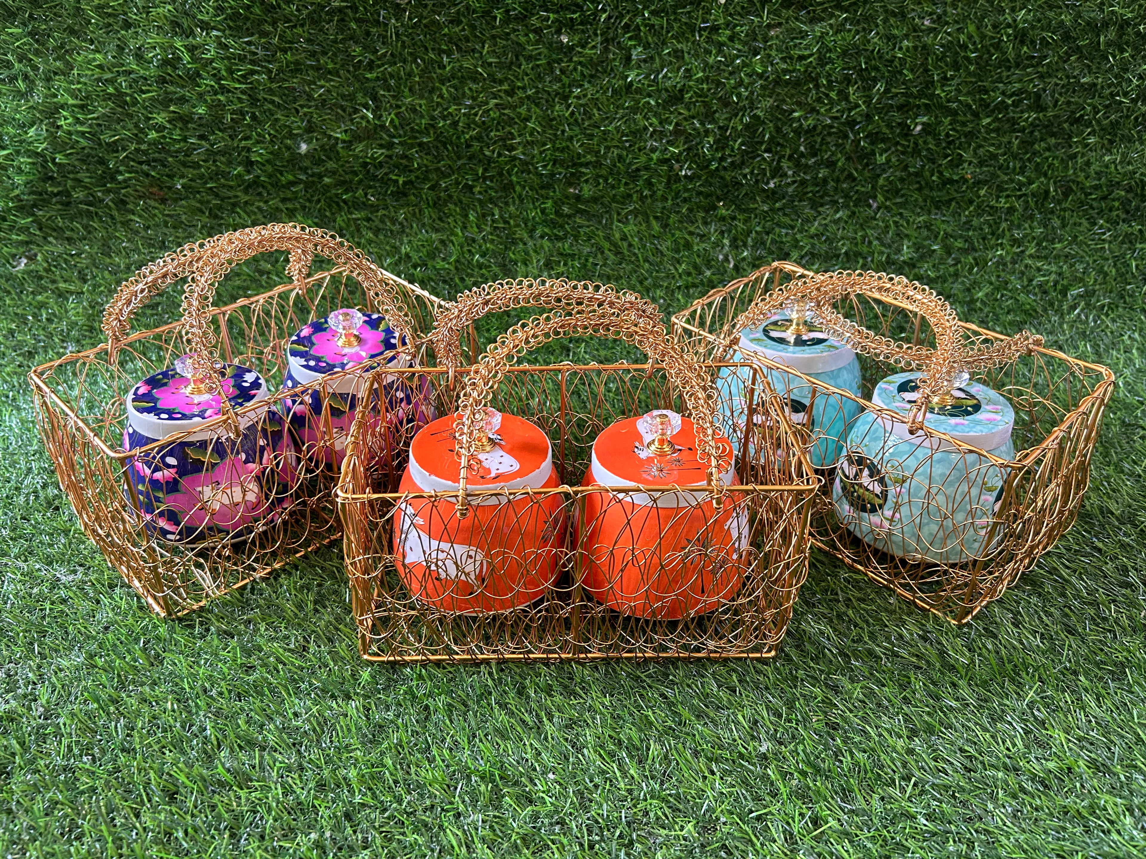 Pichwai jars set of two with wire basket combo