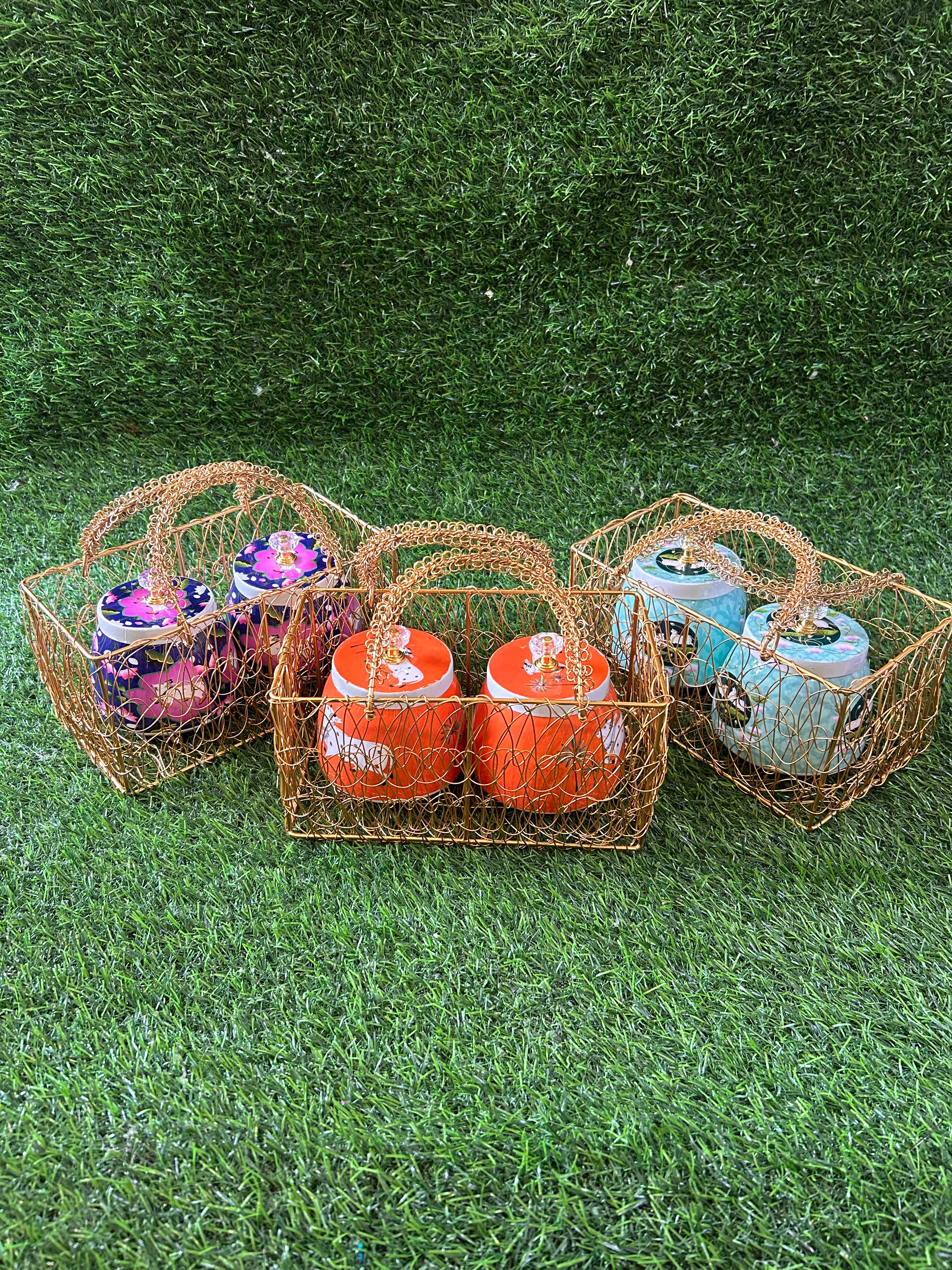 Pichwai jars set of two with wire basket combo