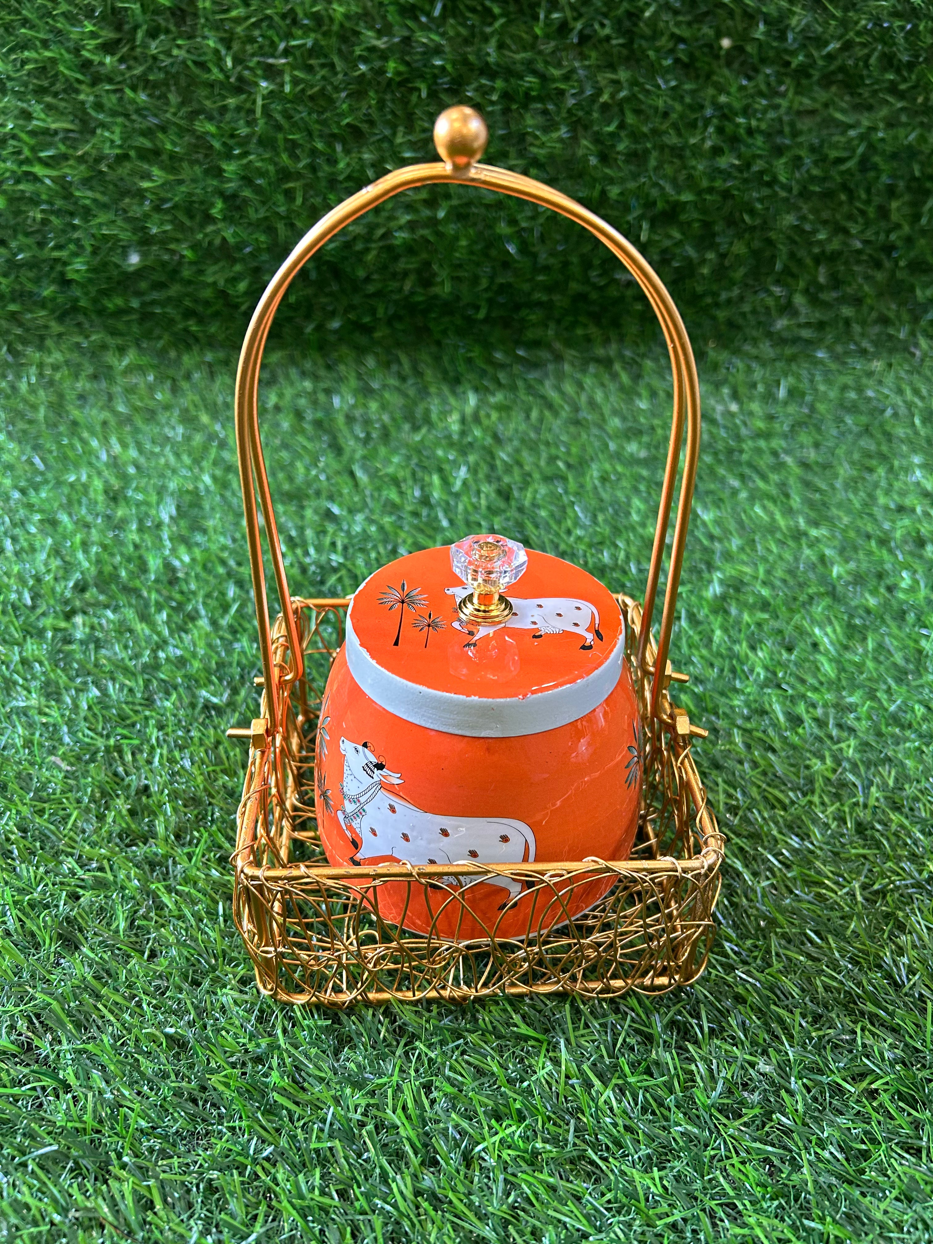 Pichwai Jar with Wire Design Basket Combo