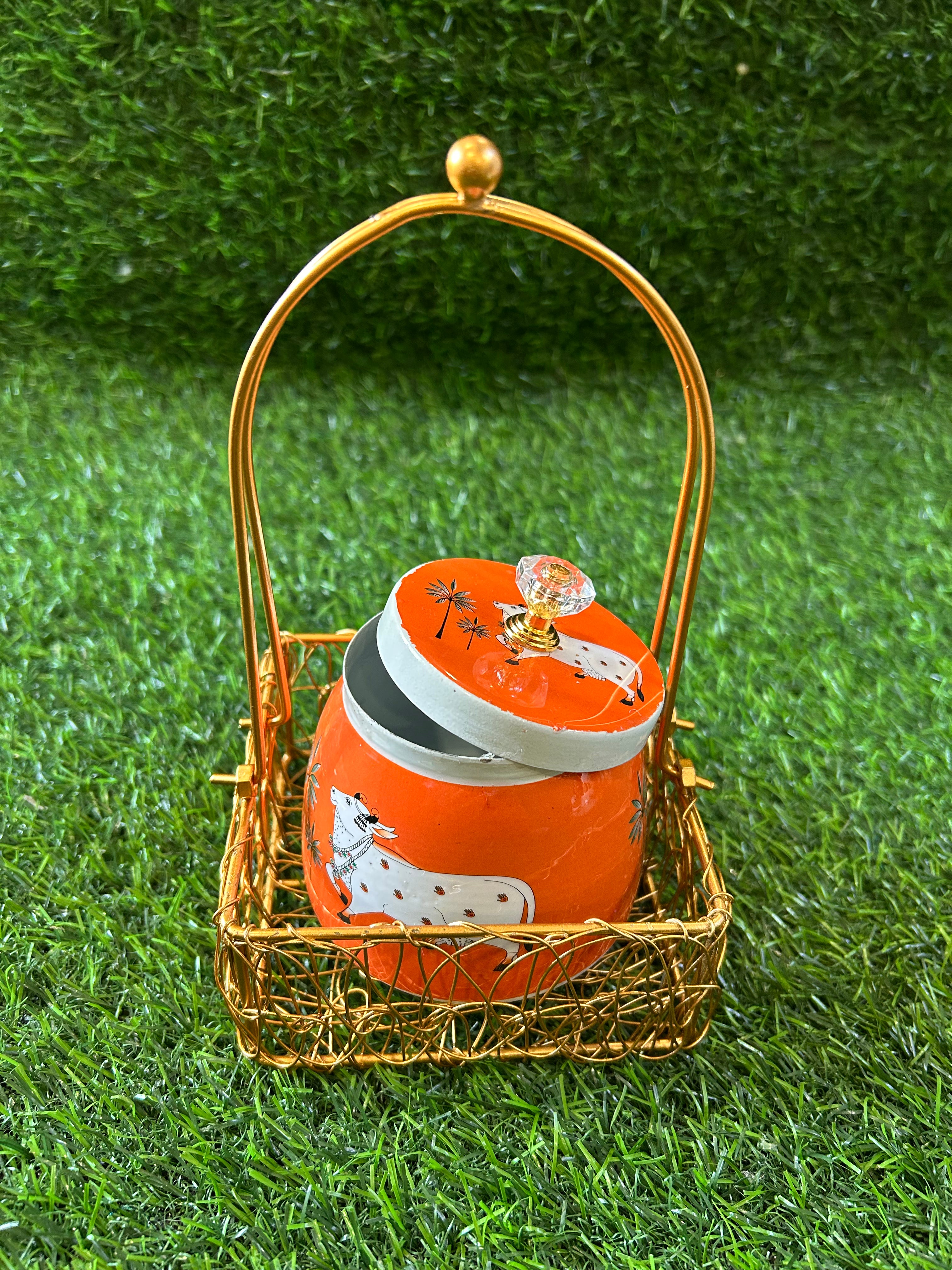 Pichwai Jar with Wire Design Basket Combo