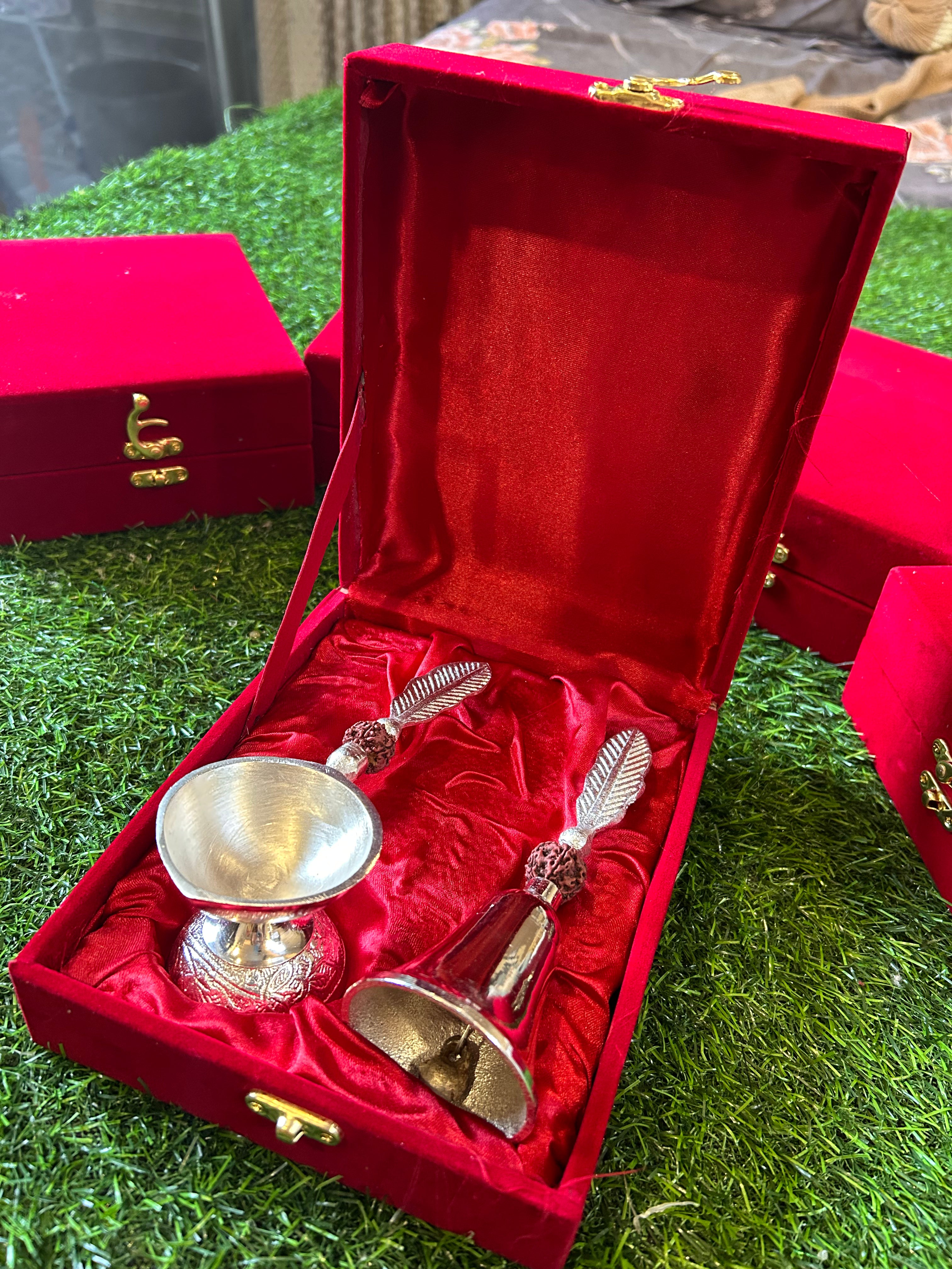 German Silver Rudraksh Bell and Aarti Combo