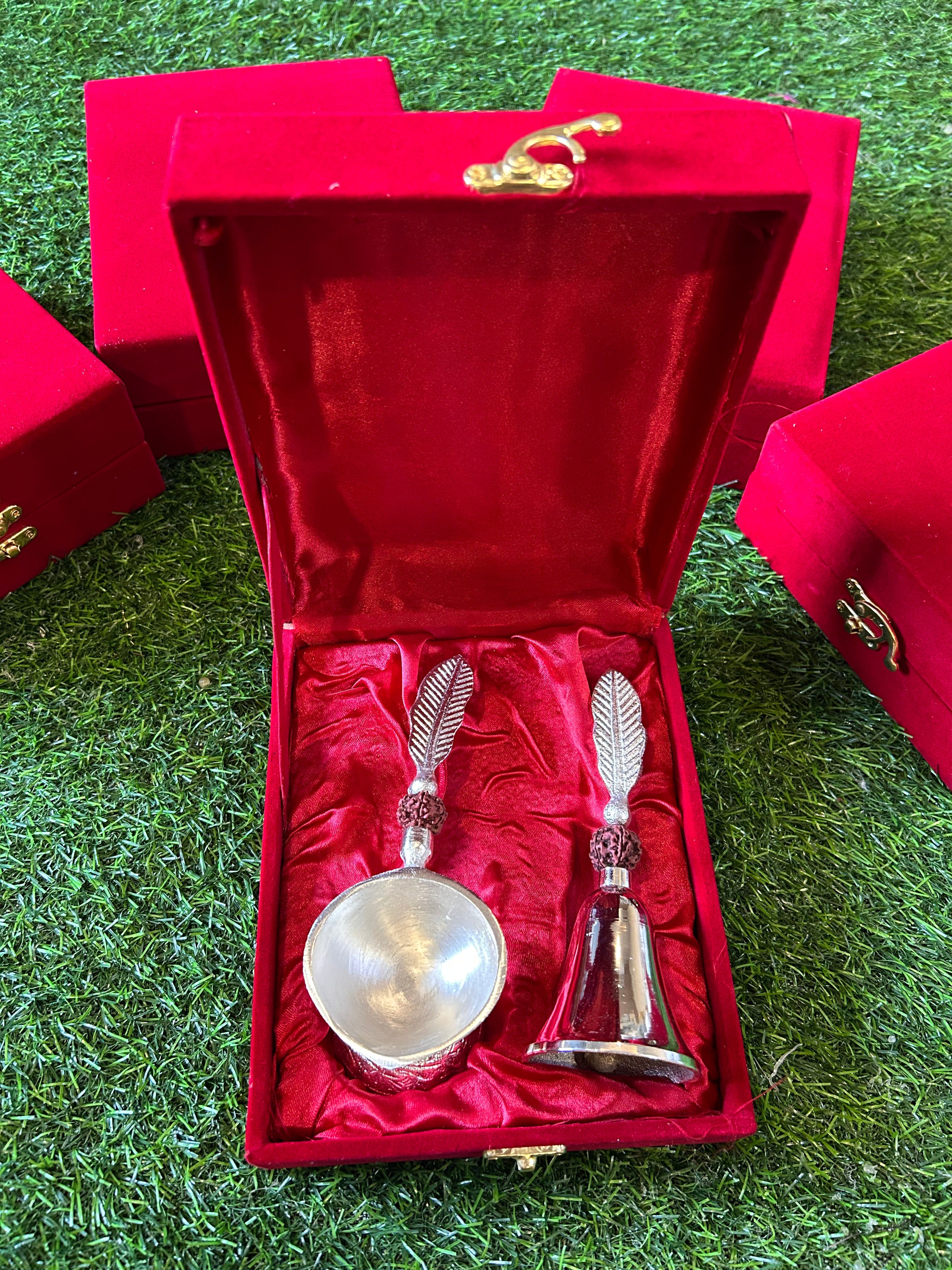 German Silver Rudraksh Bell and Aarti Combo