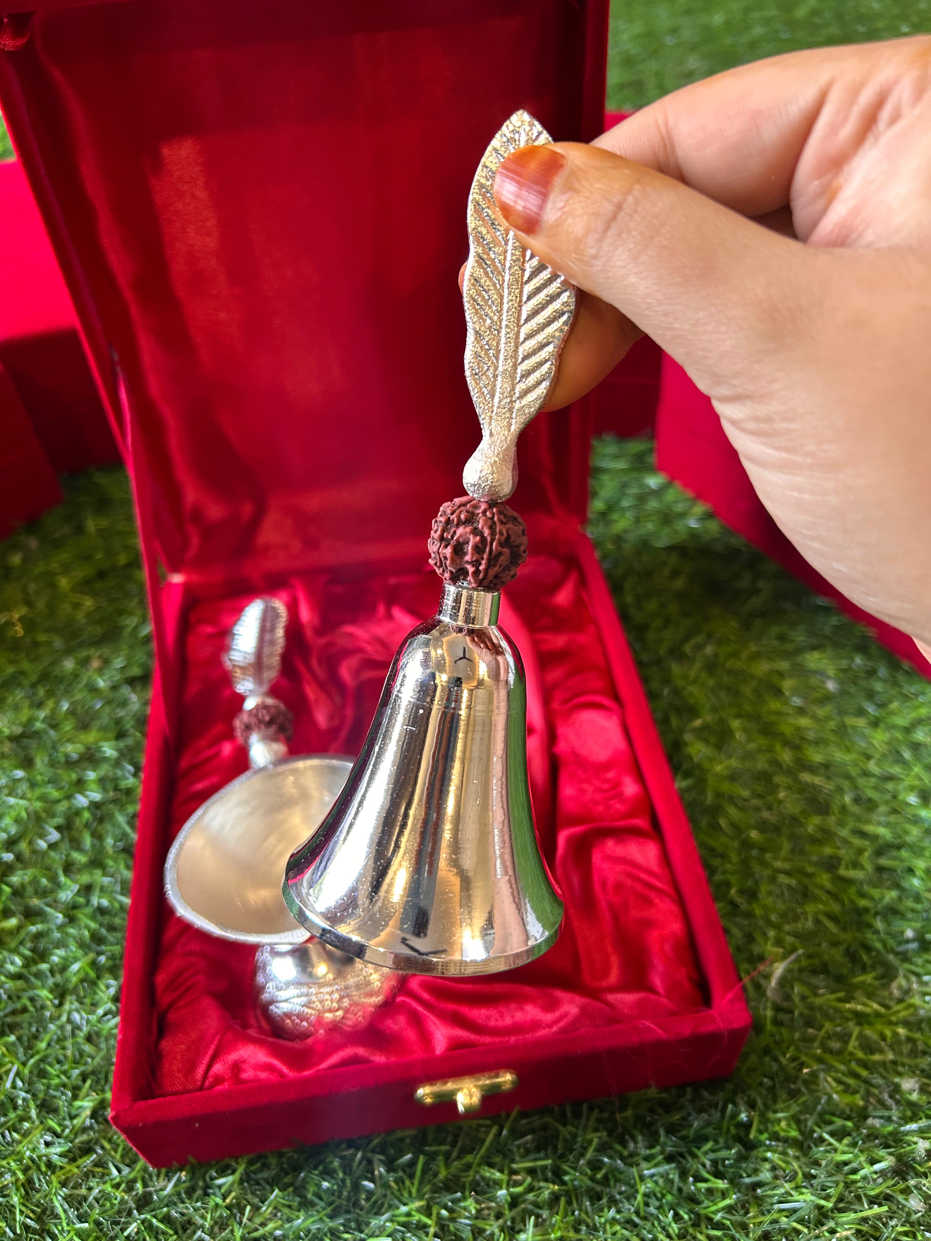 German Silver Rudraksh Bell and Aarti Combo