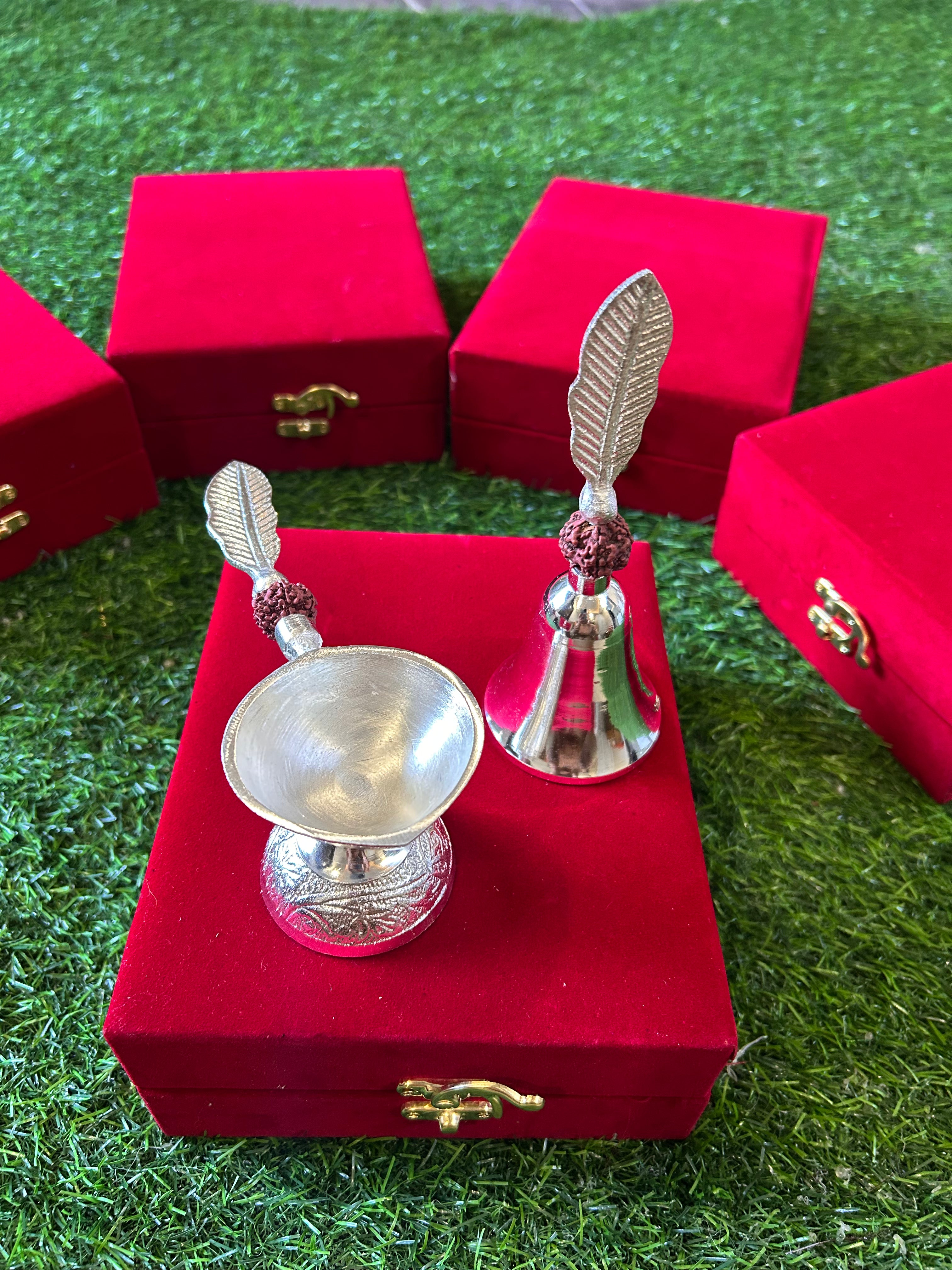 German Silver Rudraksh Bell and Aarti Combo