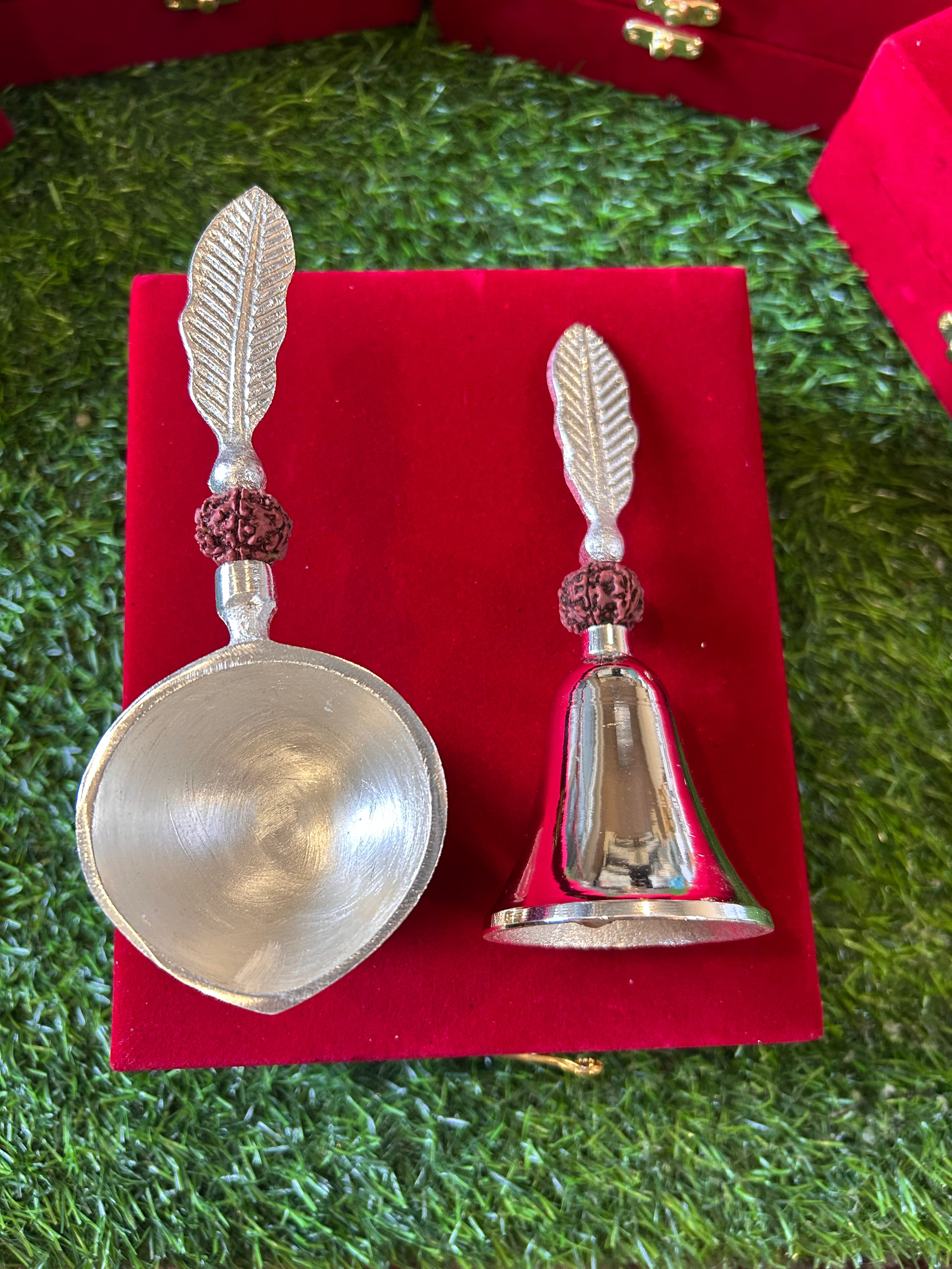 German Silver Rudraksh Bell and Aarti Combo