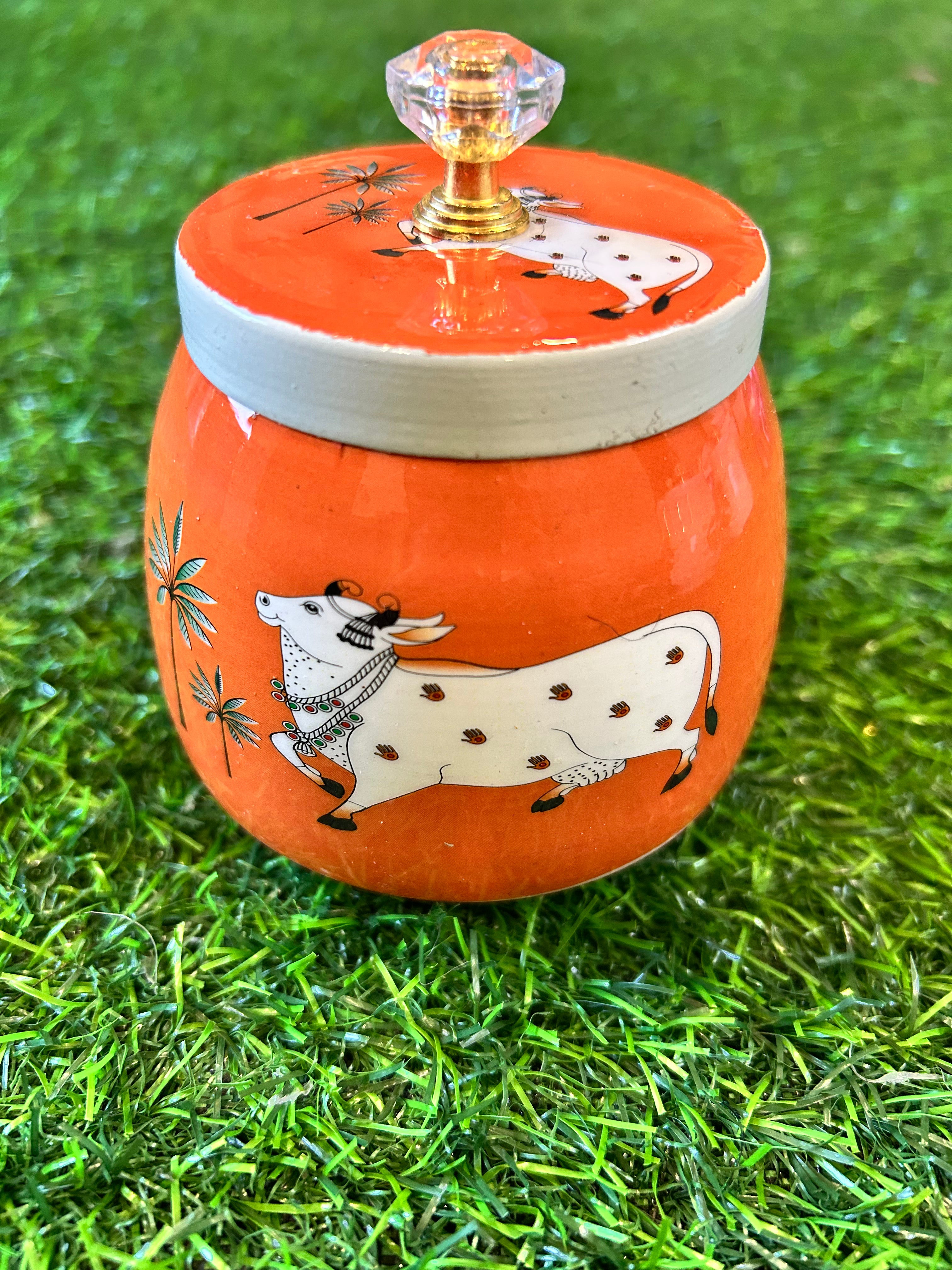 Pichwai Metal Jar 4 Inches (Assorted Colors)