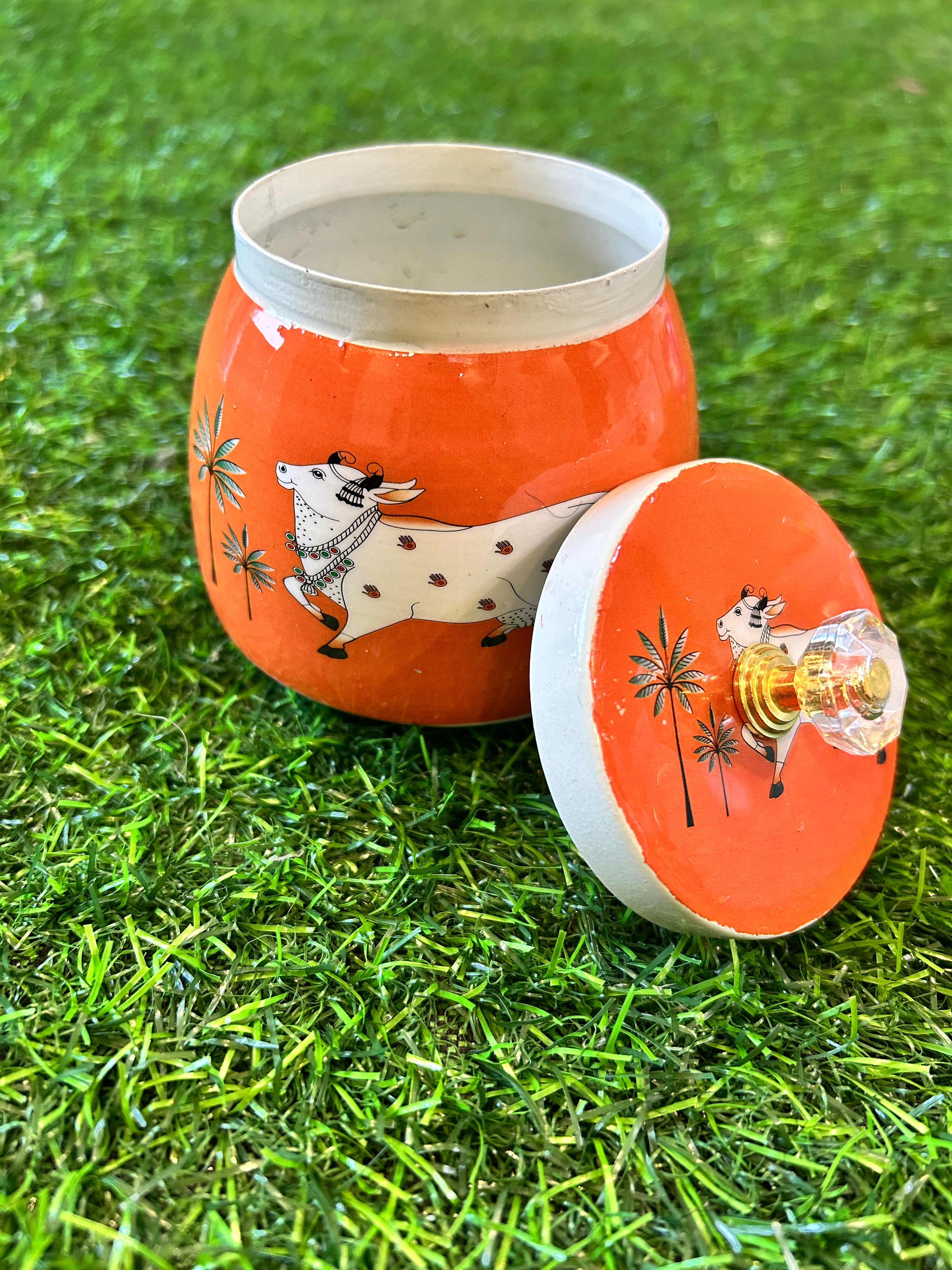 Pichwai Metal Jar 4 Inches (Assorted Colors)