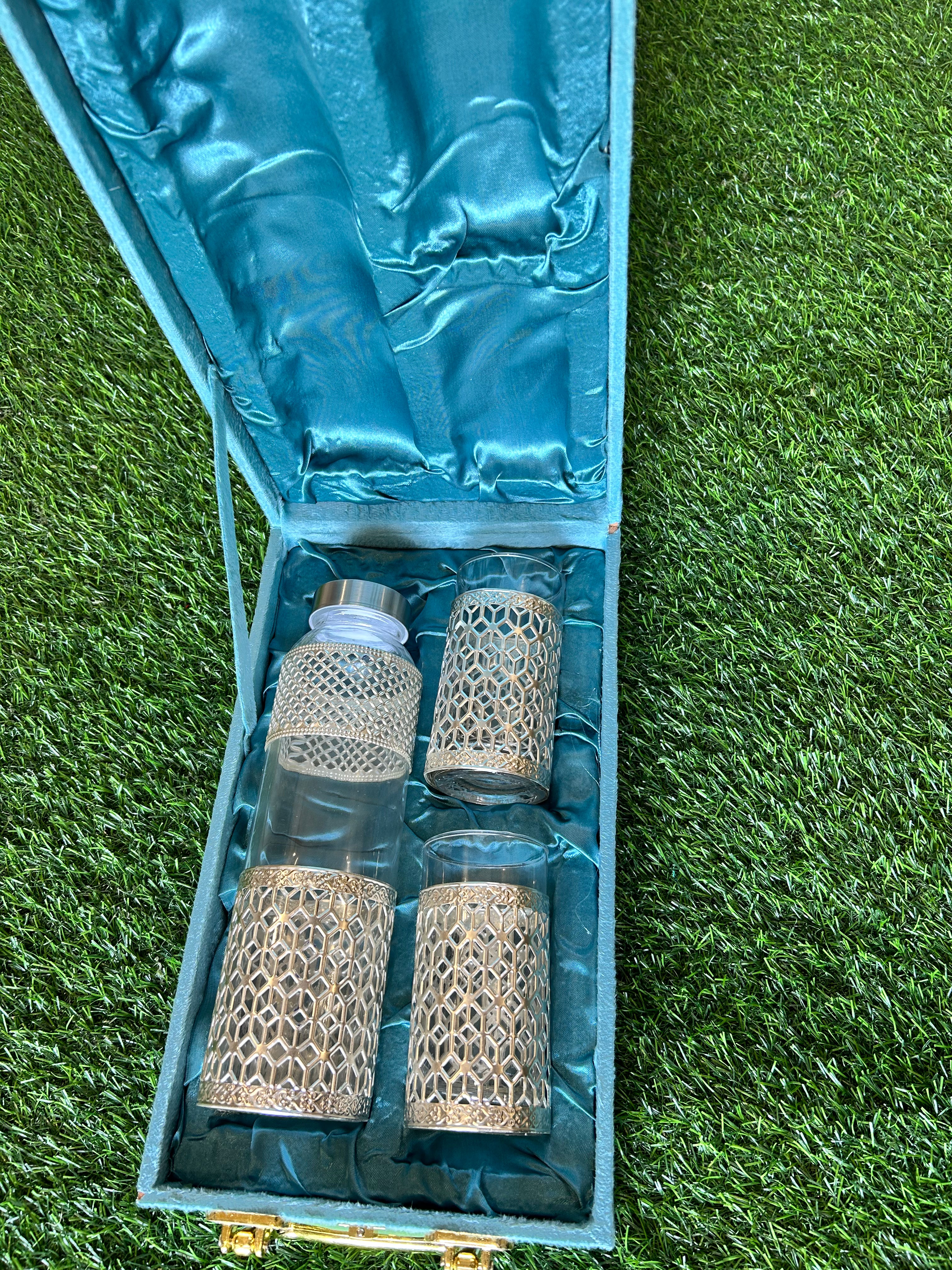German Silver Two Glass & One Bottle Set – 1 Litre