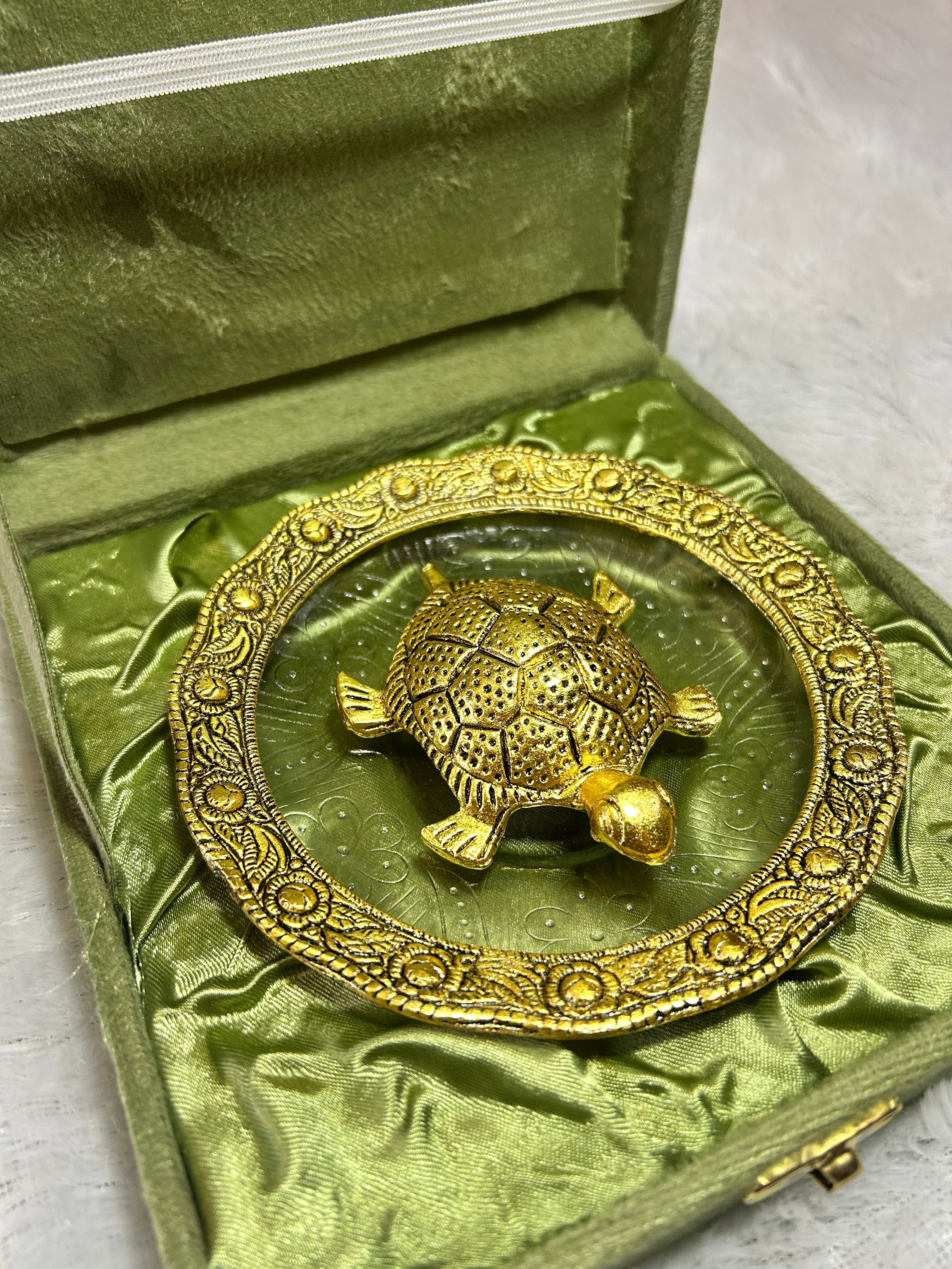Antique Look Tortoise with Glass Tray