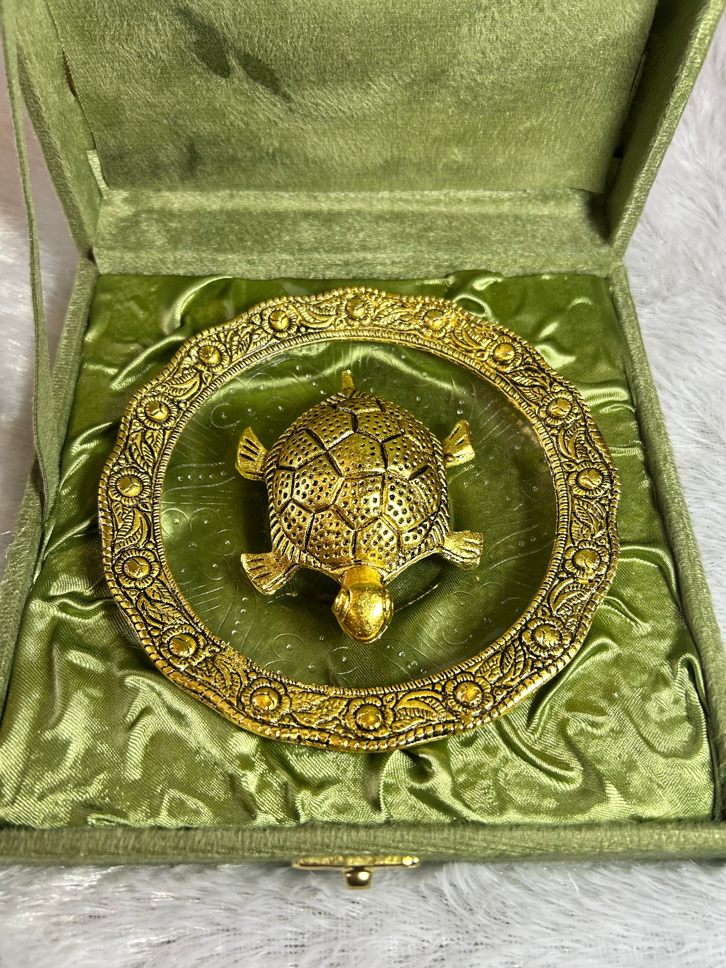 Antique Look Tortoise with Glass Tray