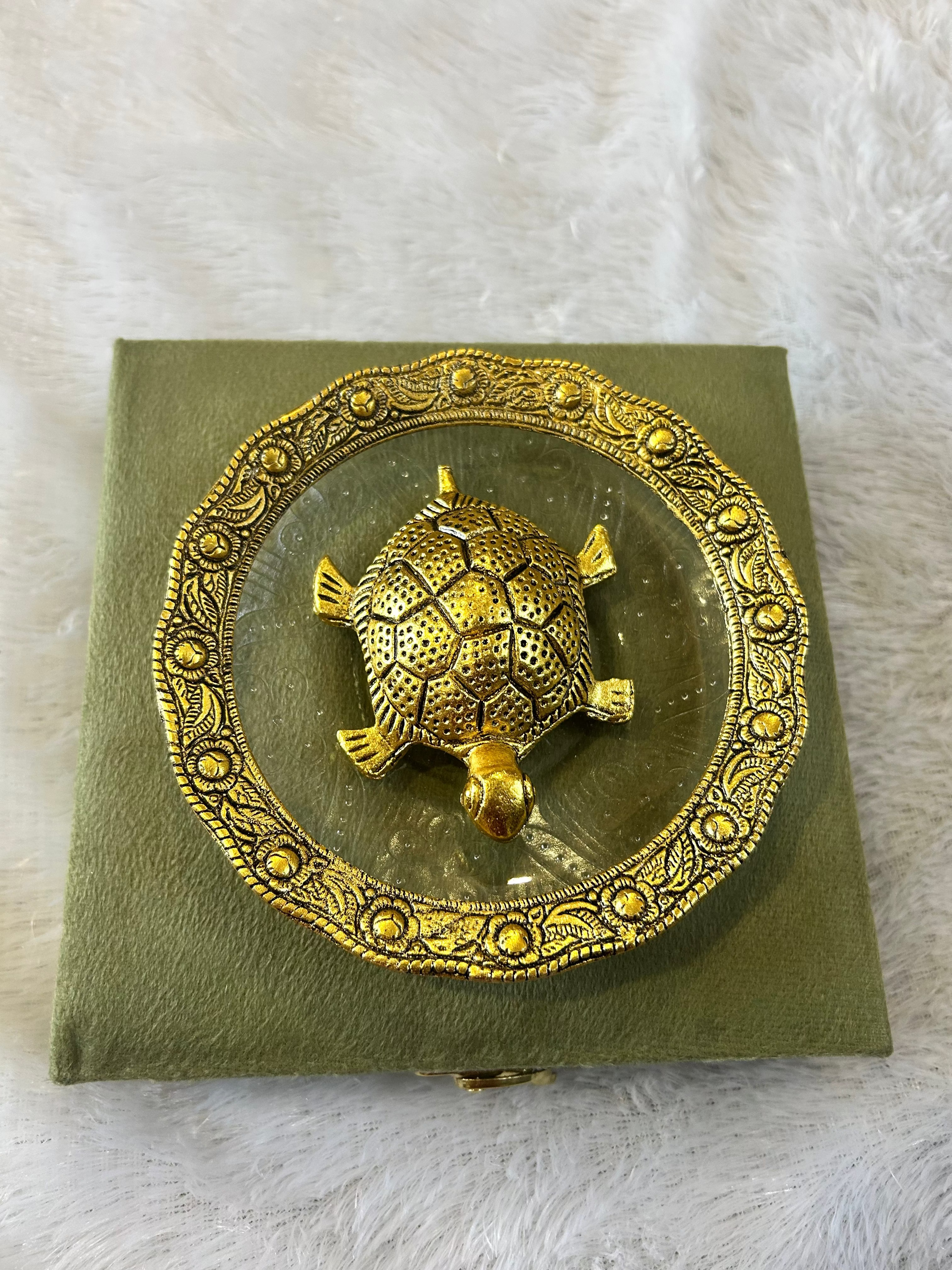 Antique Look Tortoise with Glass Tray