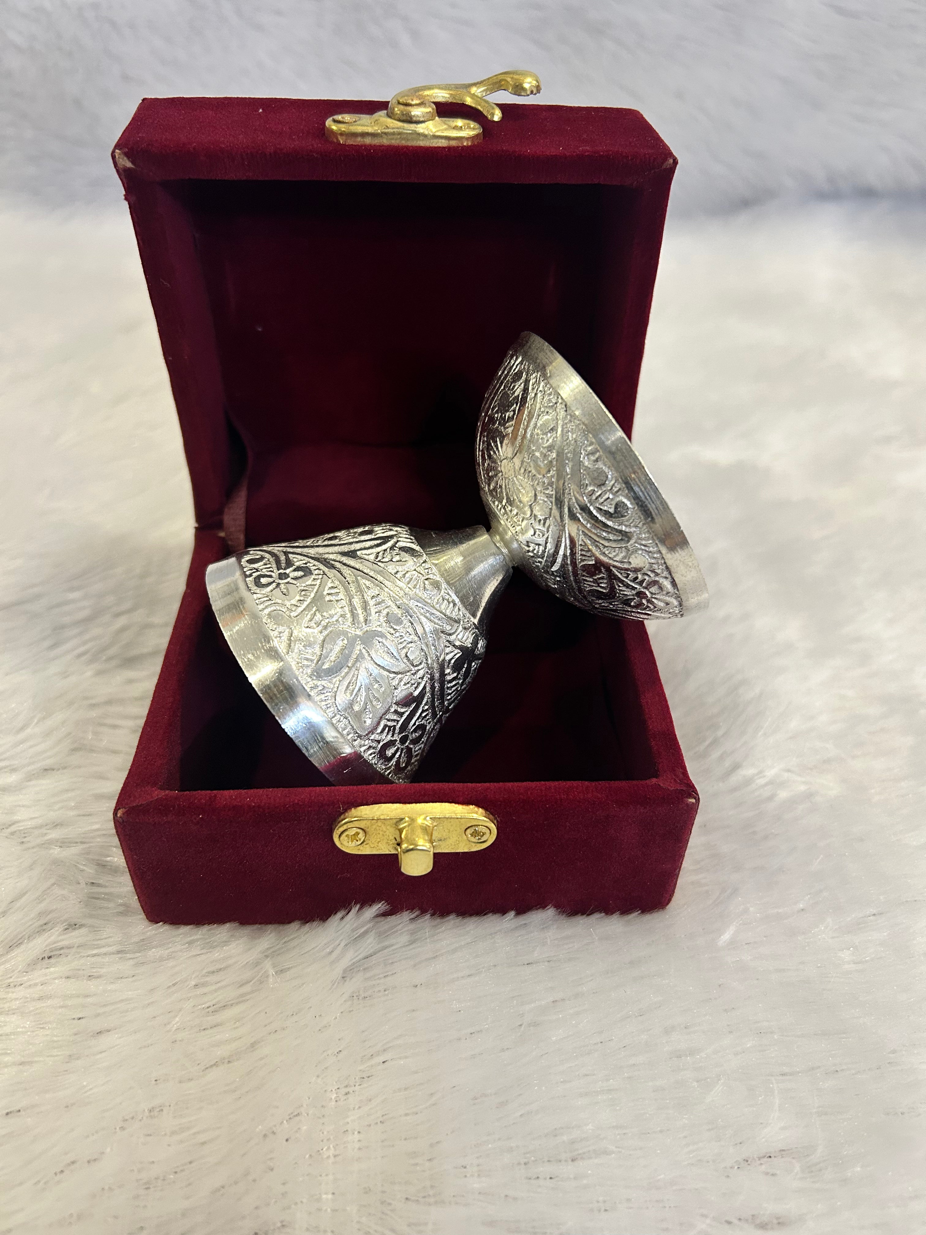 Premium Embossed German Silver Diya in Velvet Box