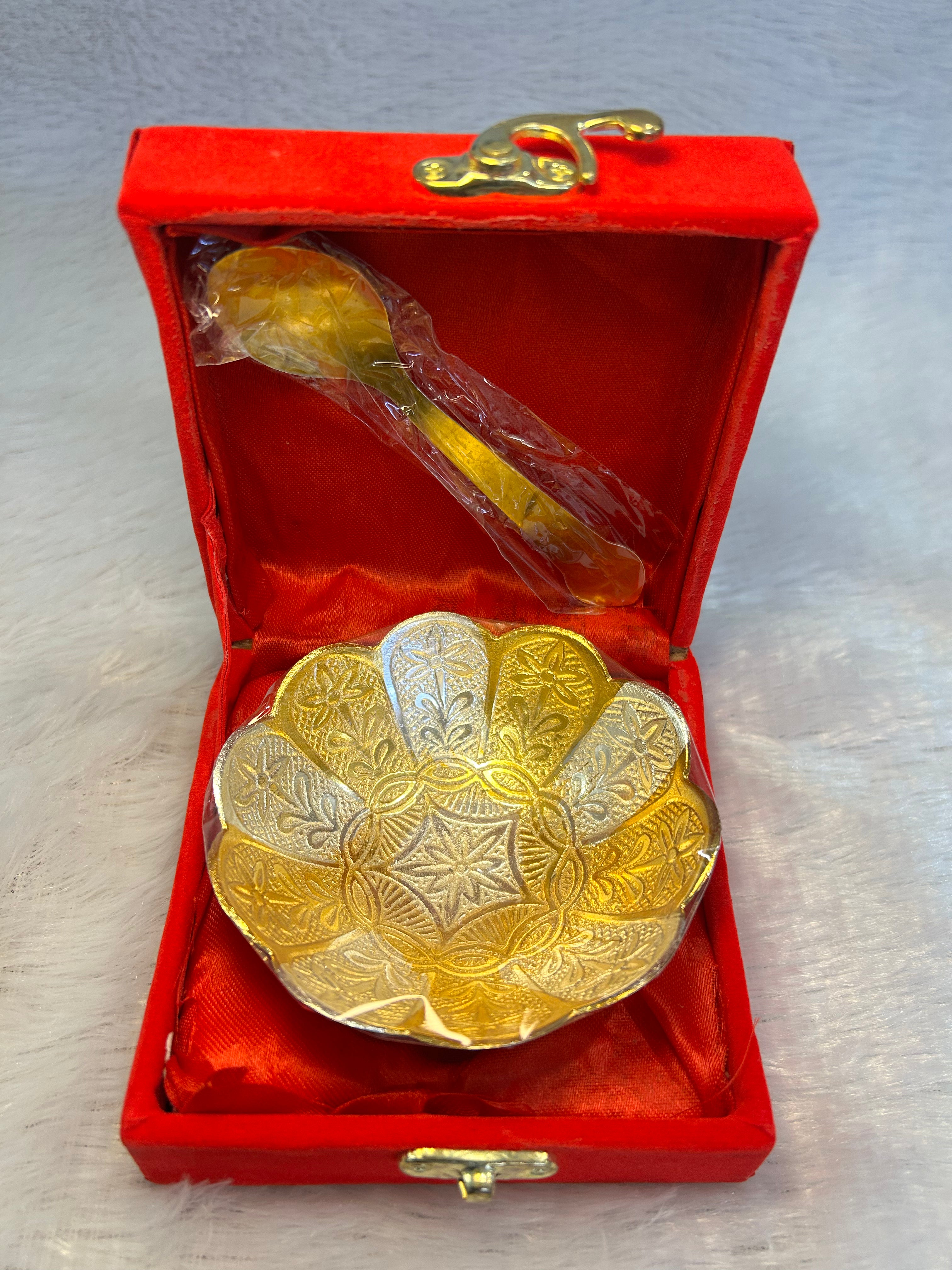 German Silver Lotus Bowl and Spoon Set