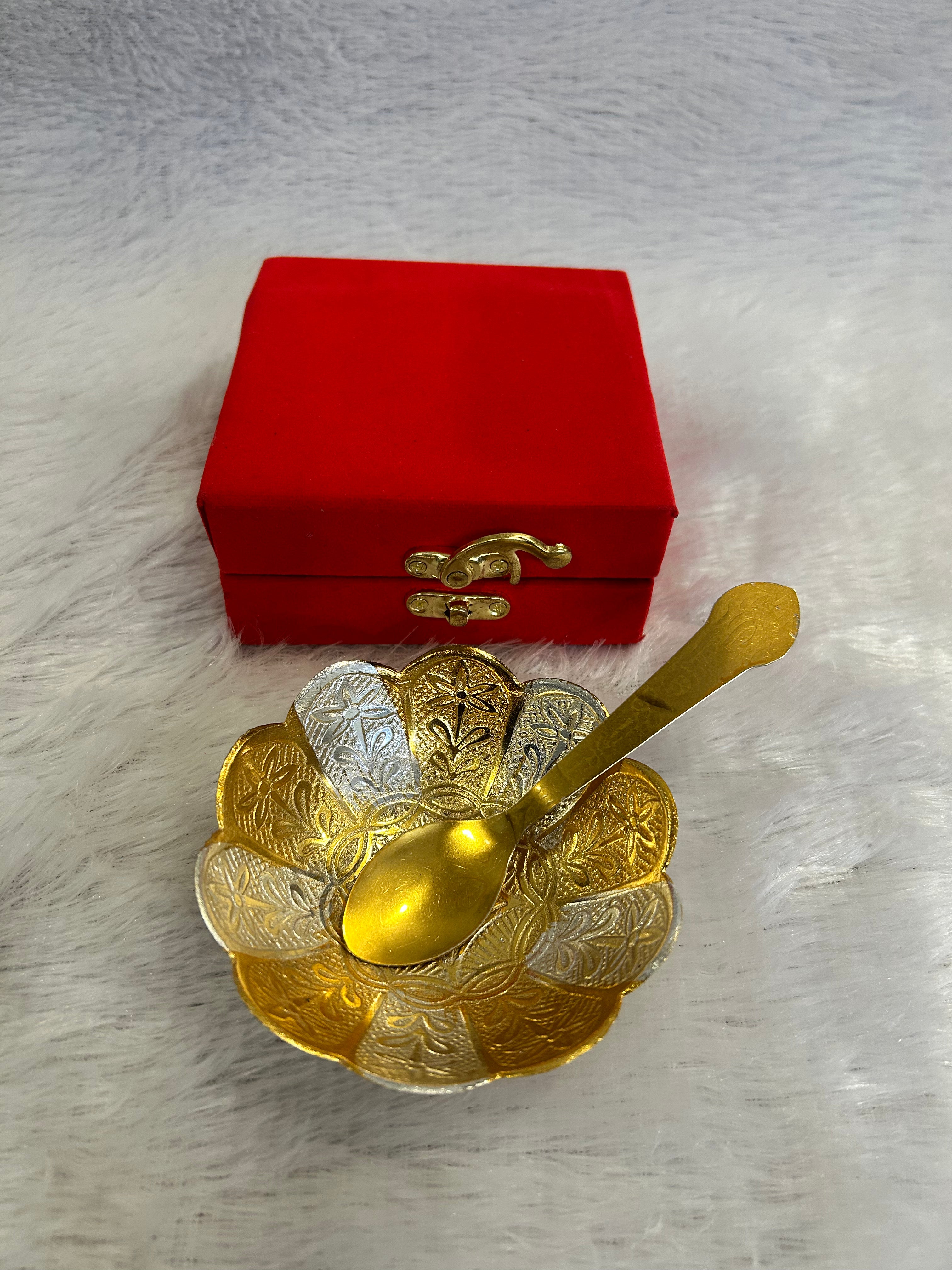 German Silver Lotus Bowl and Spoon Set