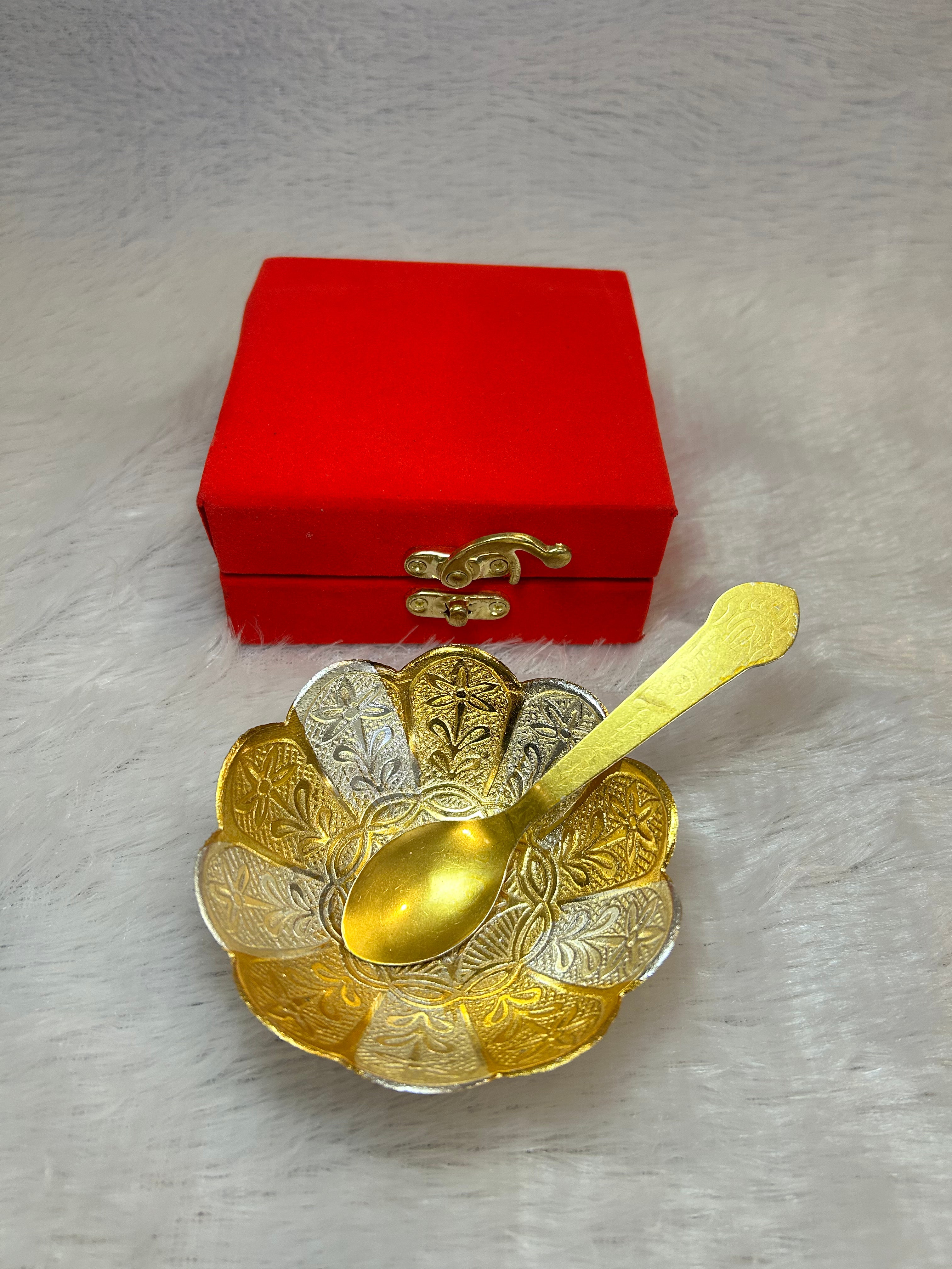 German Silver Lotus Bowl and Spoon Set