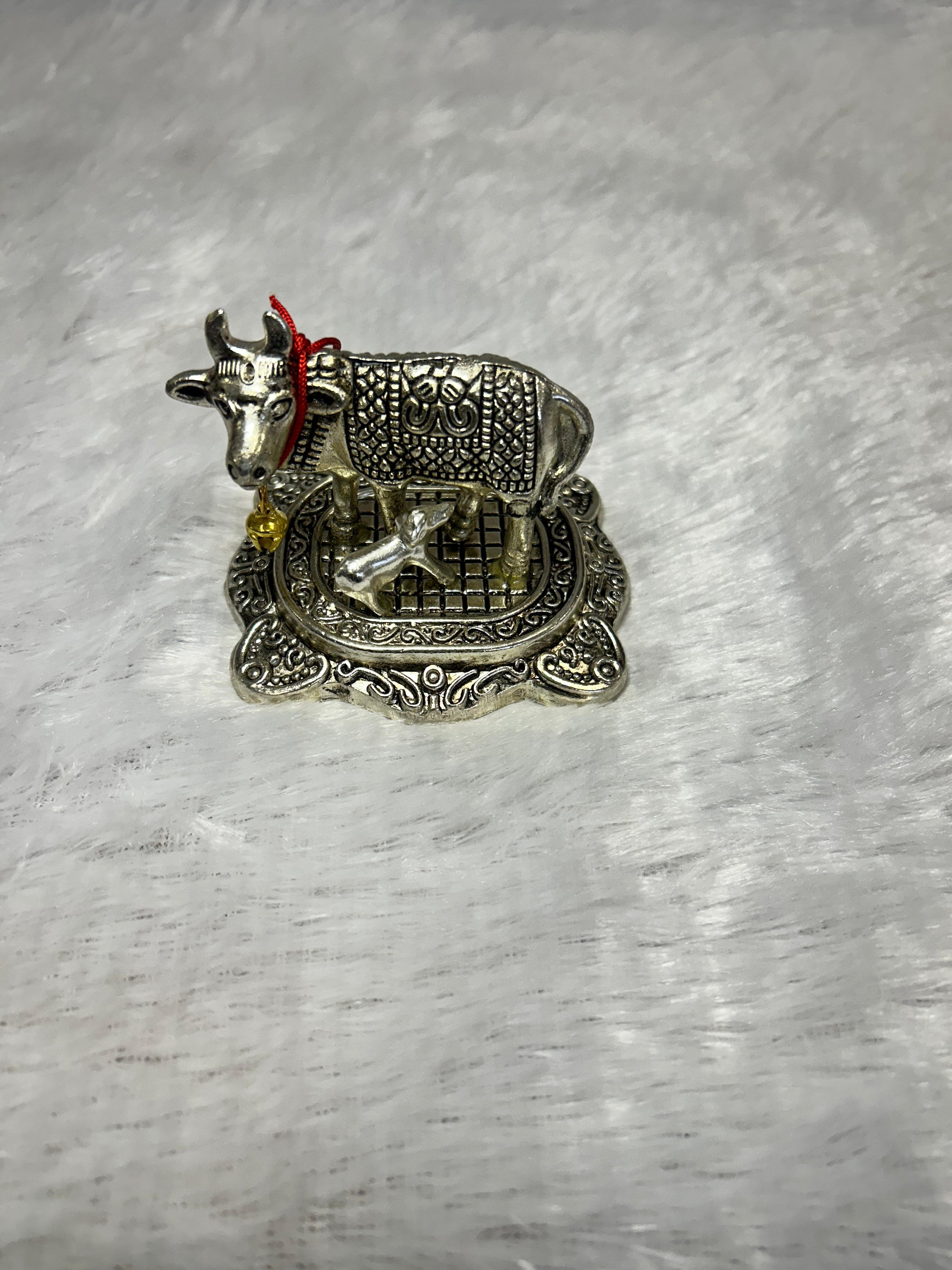 German Silver Kamdhenu Cow in Velvet Box