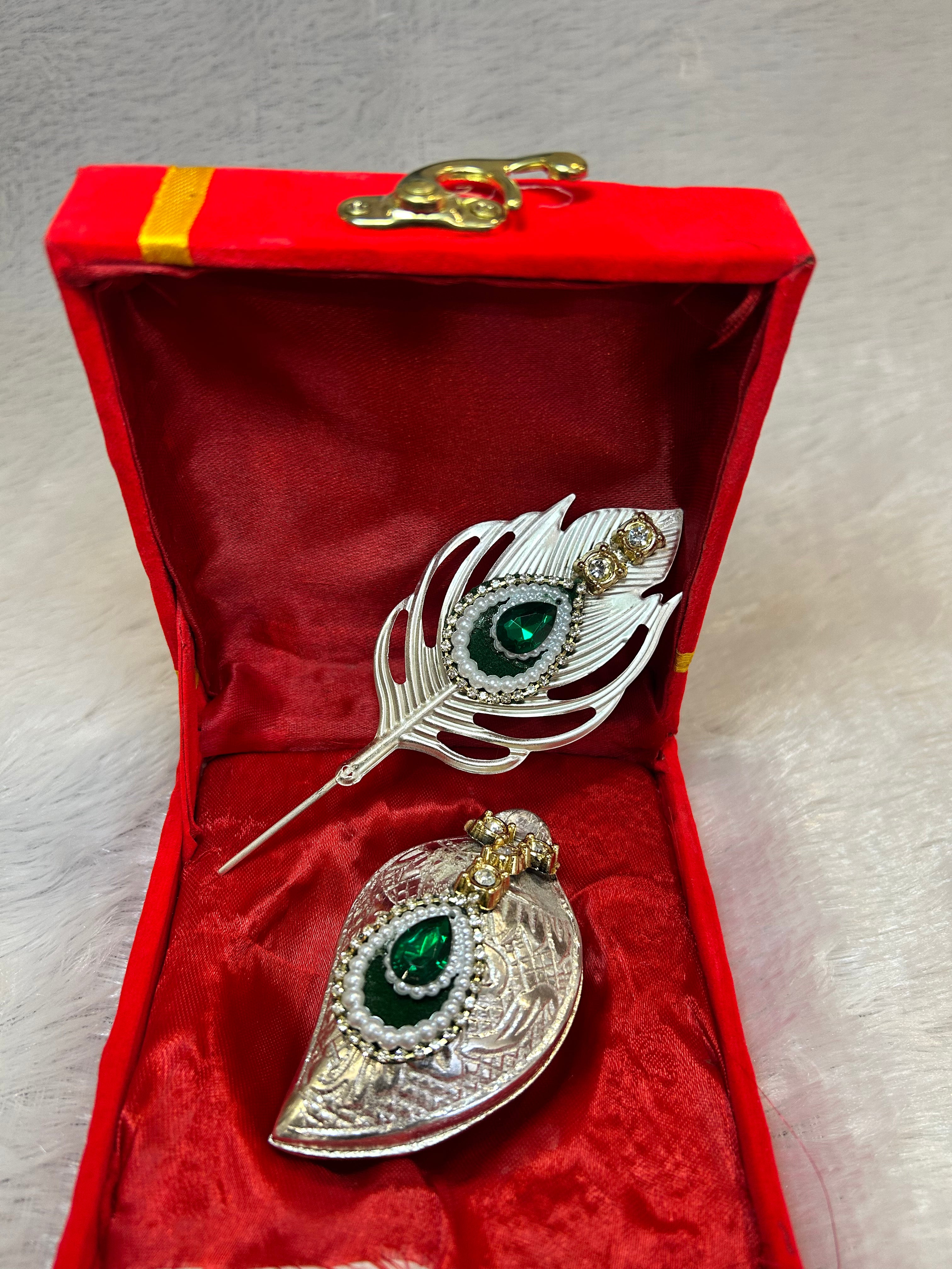 German Silver Decorated Tilak Chopra in Velvet Box