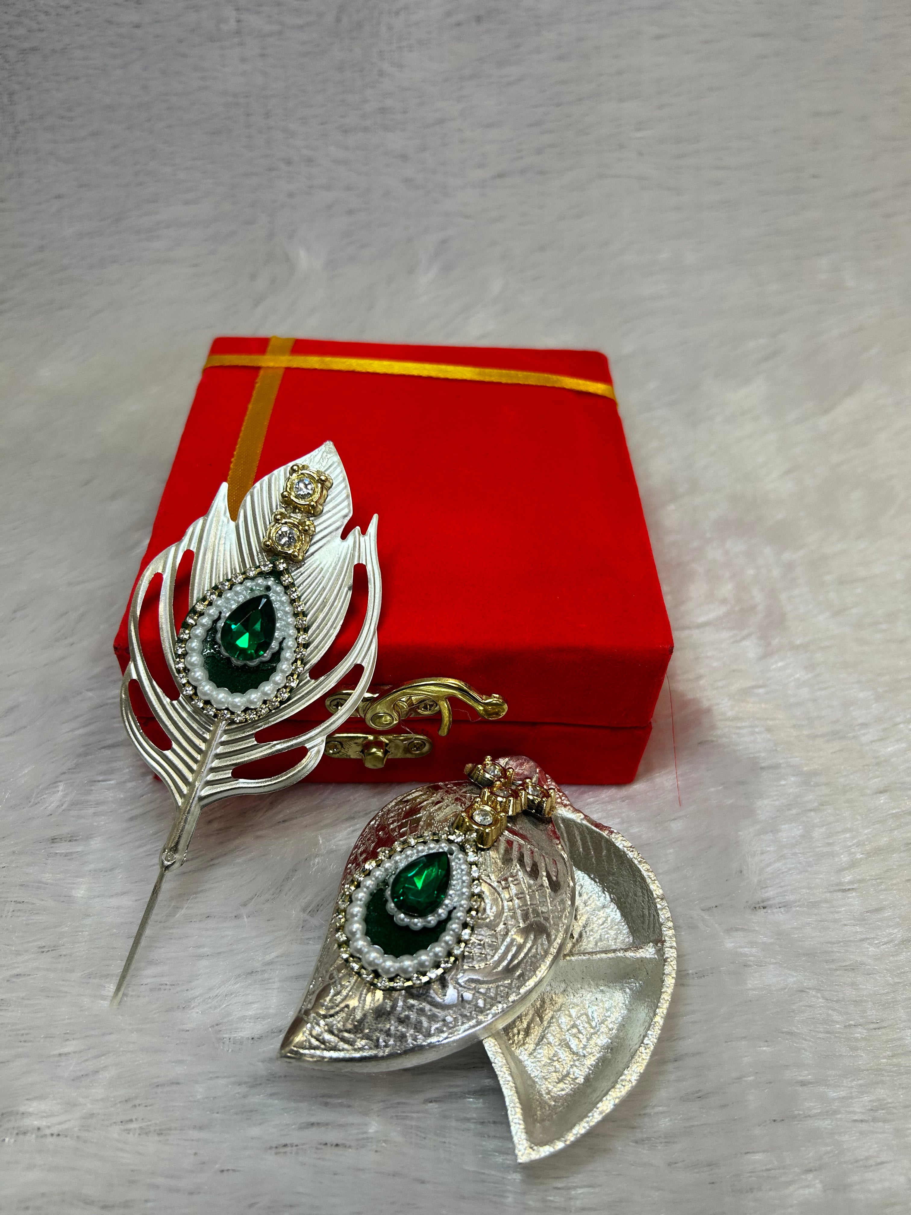 German Silver Decorated Tilak Chopra in Velvet Box