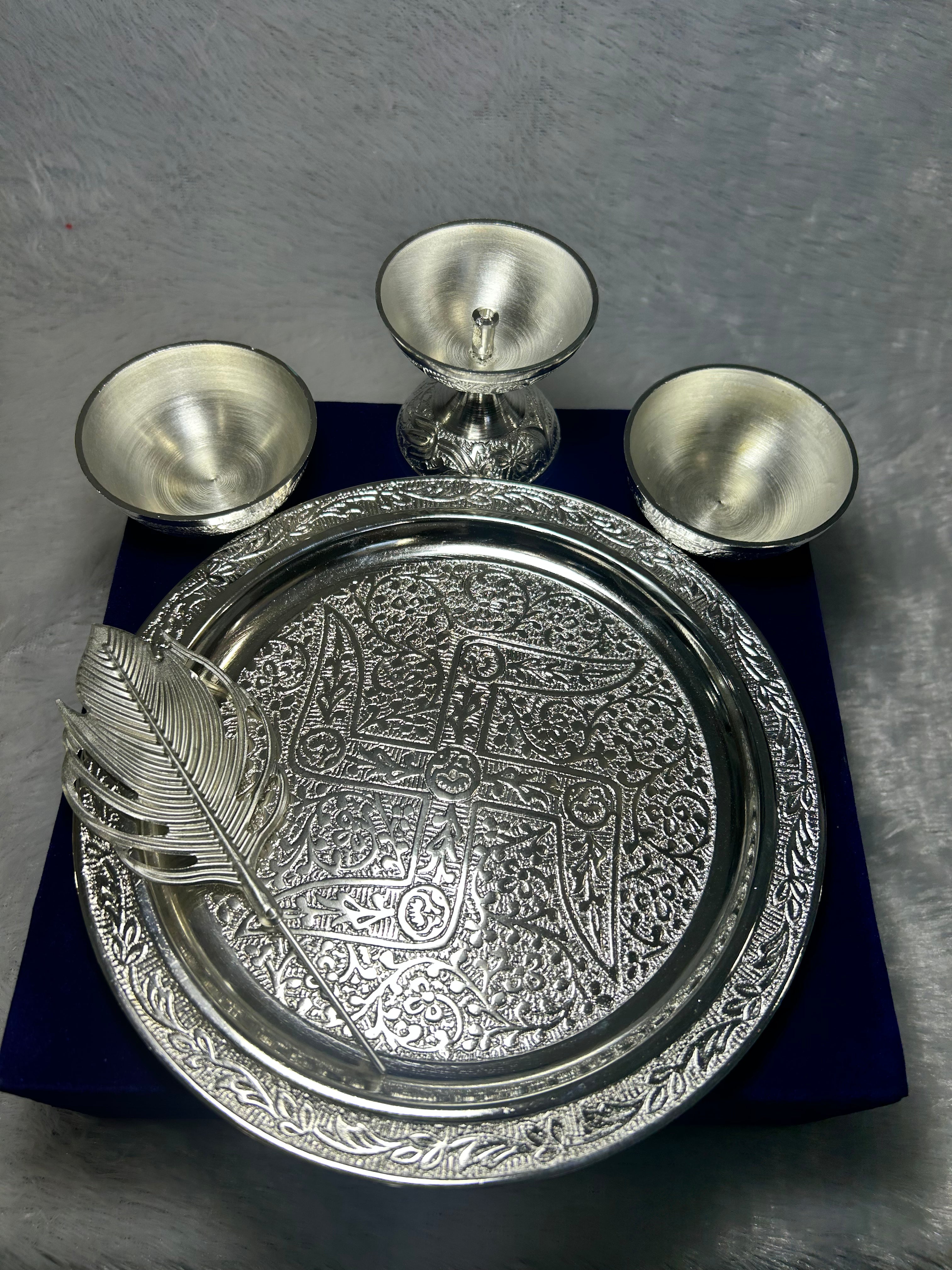 German Silver Pooja Thali Set - 8 Inch