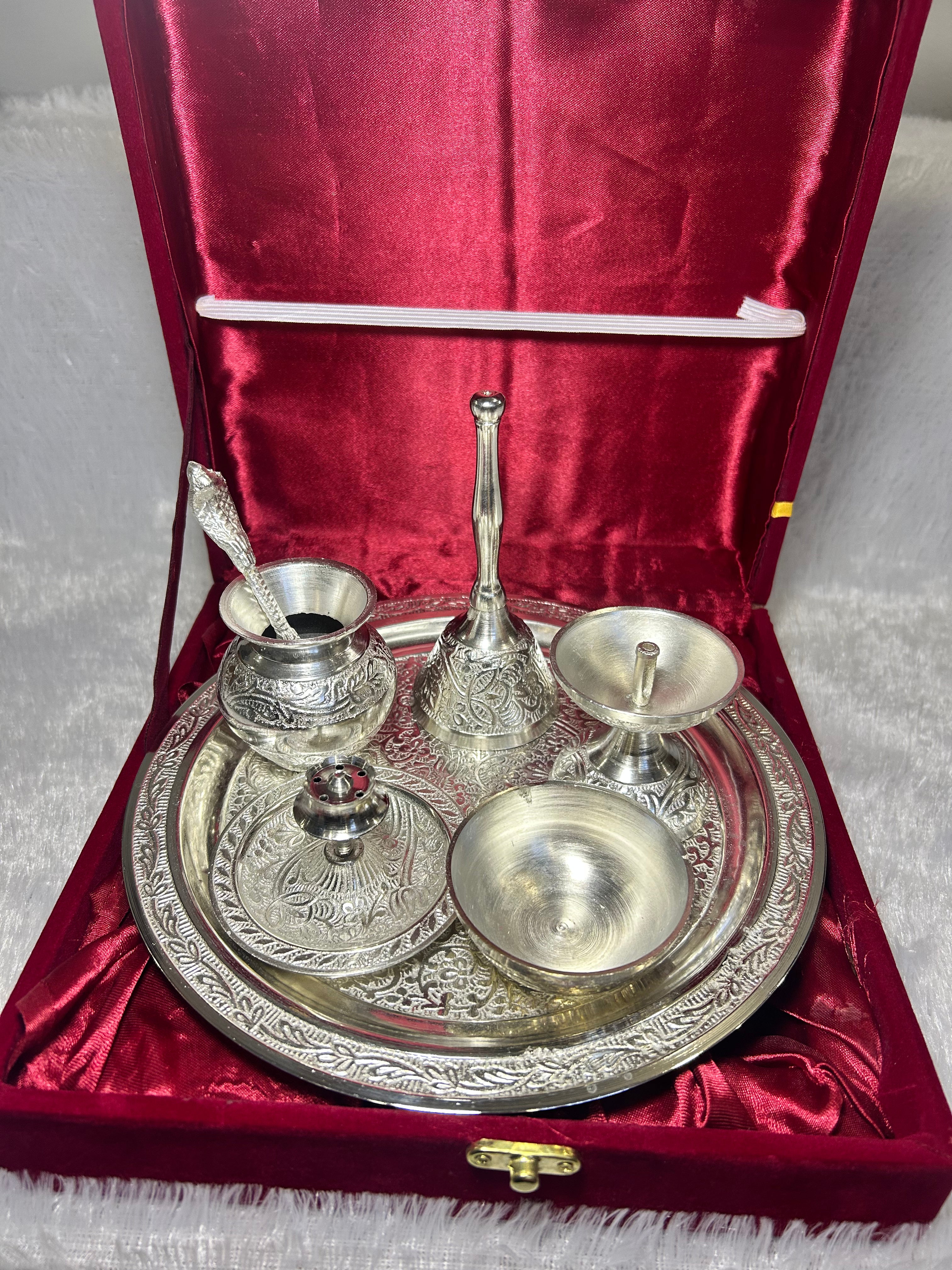 German Silver Pooja Thali Set - 10 Inch
