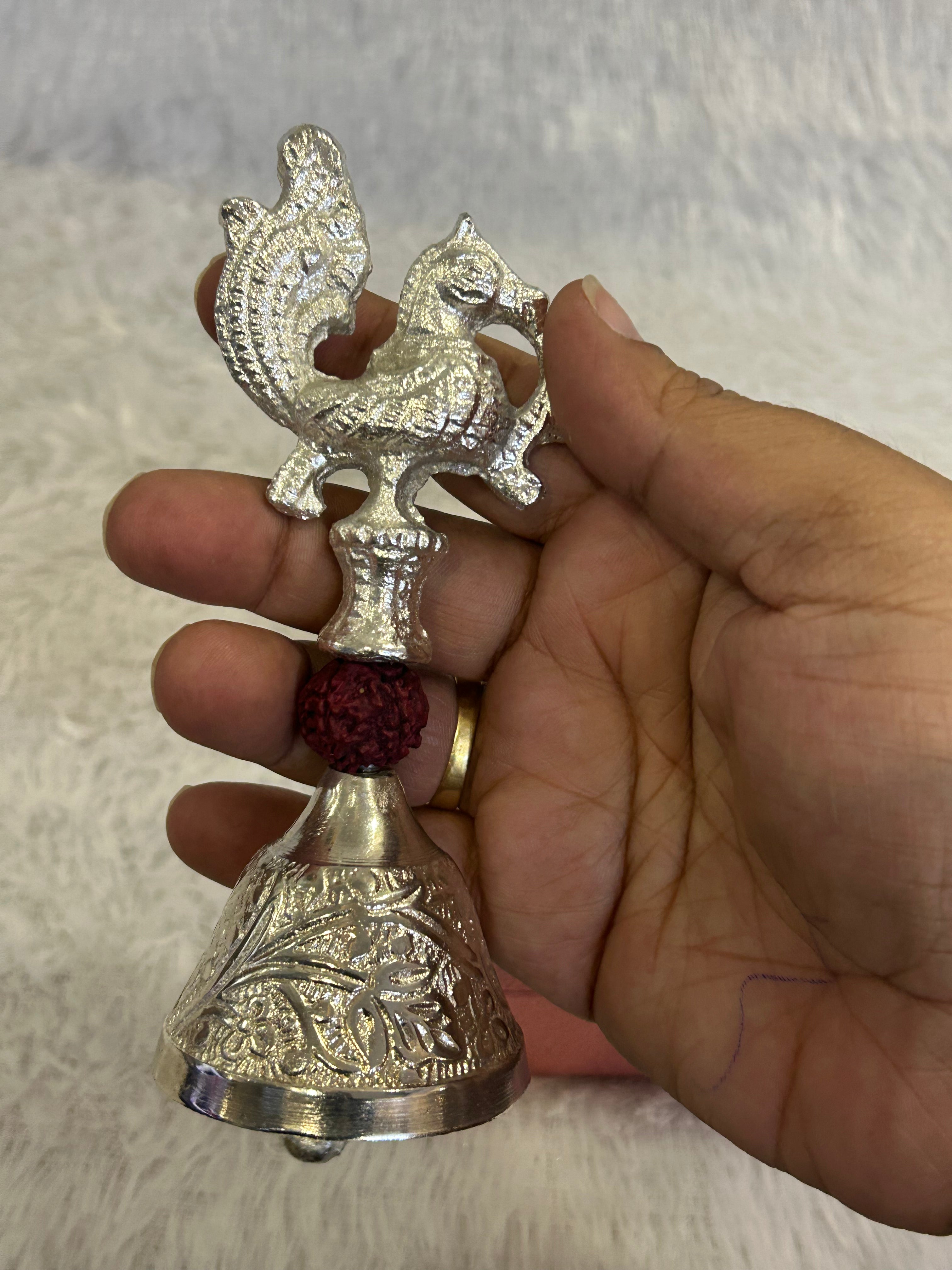 German Silver Peacock Shaped Rudraksh Bell